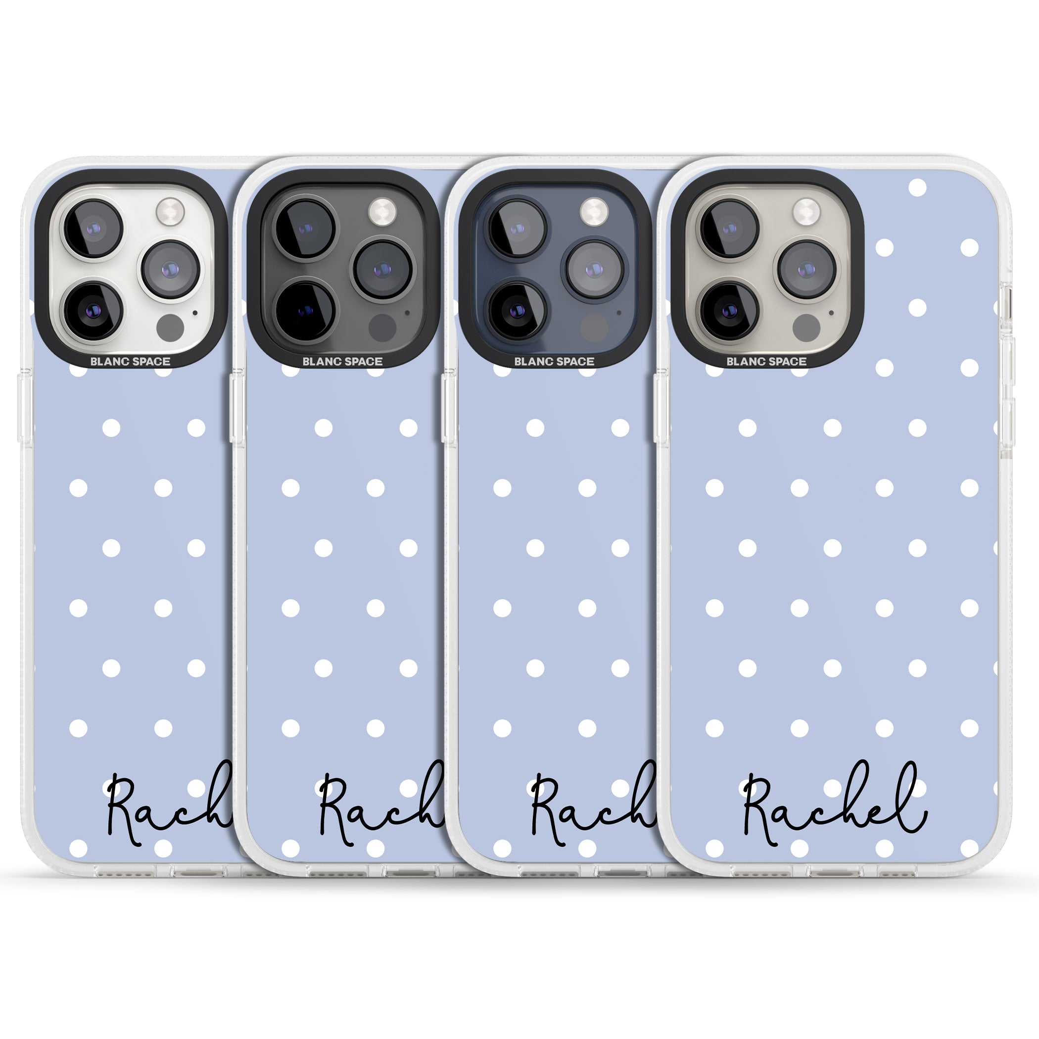 Personalised Simple Light Blue Dots iPhone 15 Pro Max / 15 Pro / 14 Pro Max / 14 Pro / 13 Pro Clear Case Impact Air - Blanc Space