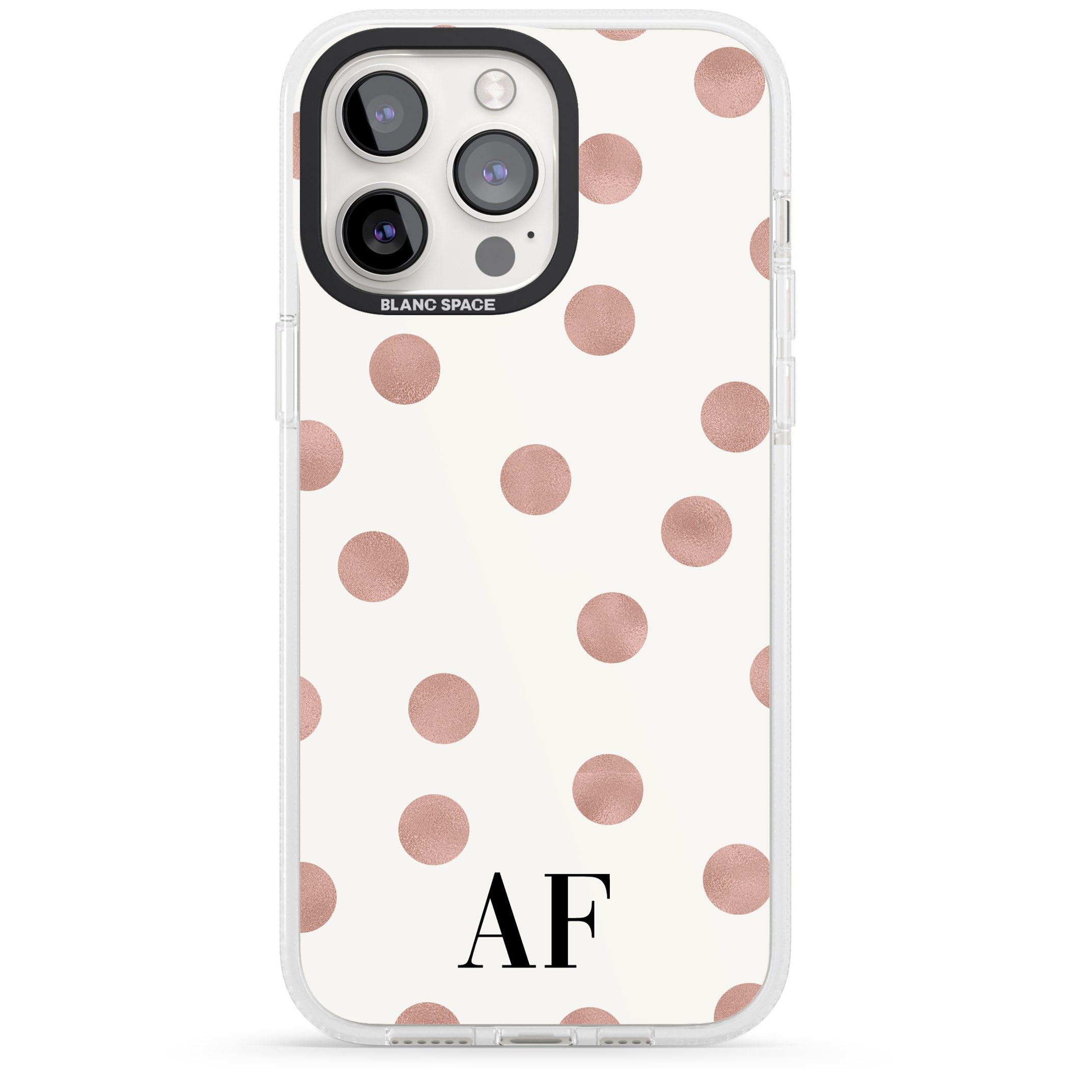 Personalised Initials & Dots iPhone 15 Pro Max / 15 Pro / 14 Pro Max / 14 Pro / 13 Pro Clear Case Impact Air - Blanc Space