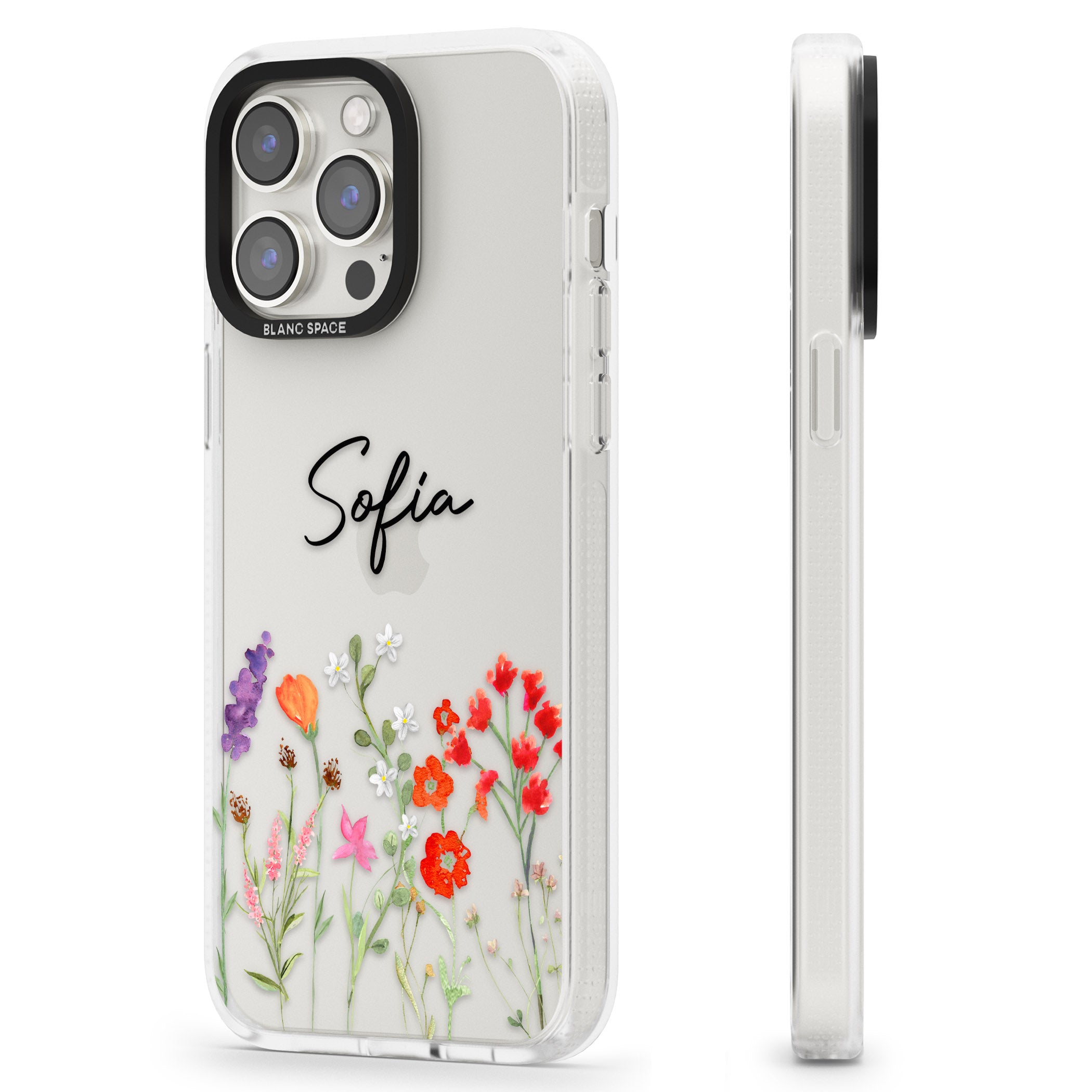 Personalised Spring Wildflowers iPhone 15 Pro Max / 15 Pro / 14 Pro Max / 14 Pro / 13 Pro Clear Case Impact Air - Blanc Space