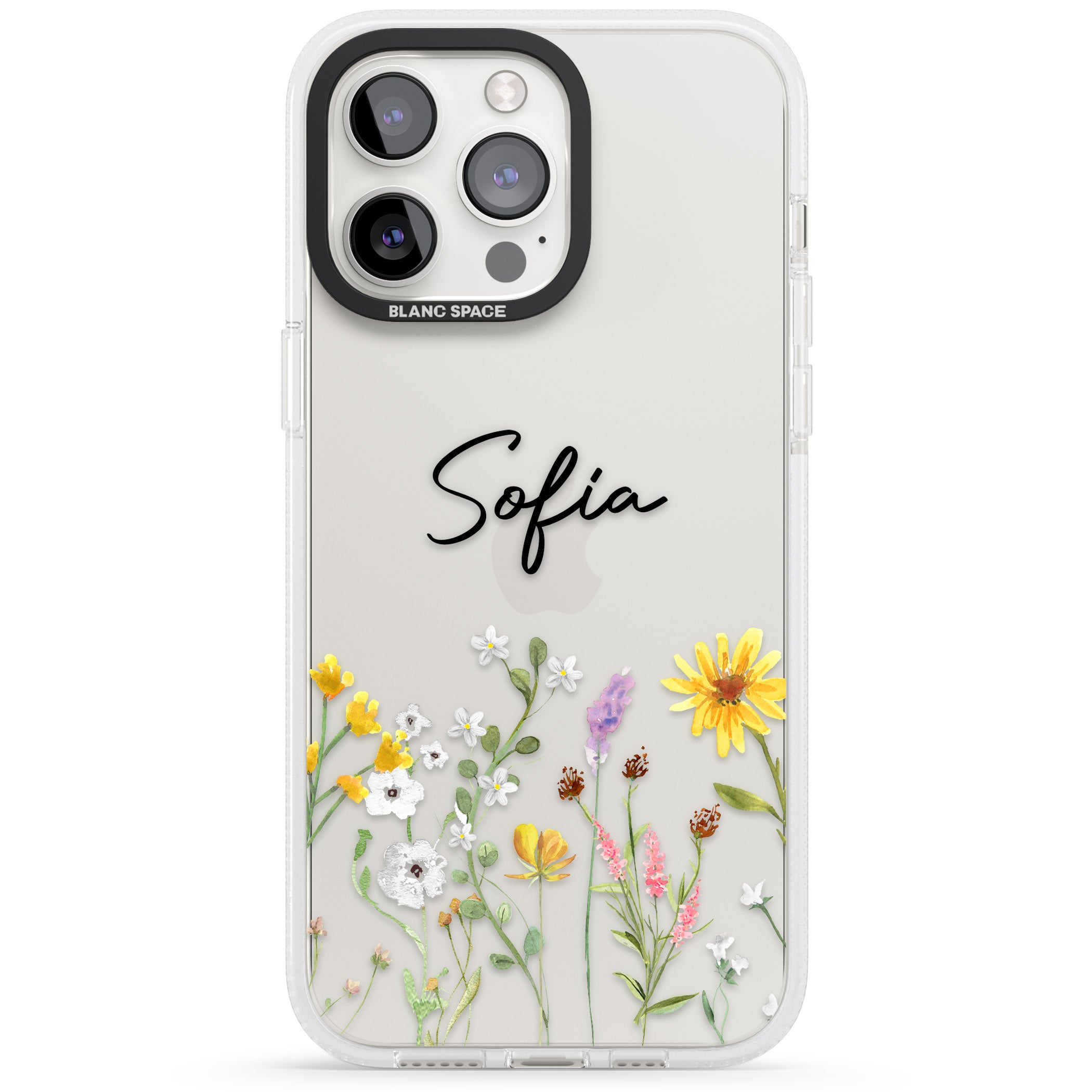 Personalised April Wildfowers iPhone 15 Pro Max / 15 Pro / 14 Pro Max / 14 Pro / 13 Pro Clear Case Impact Air - Blanc Space