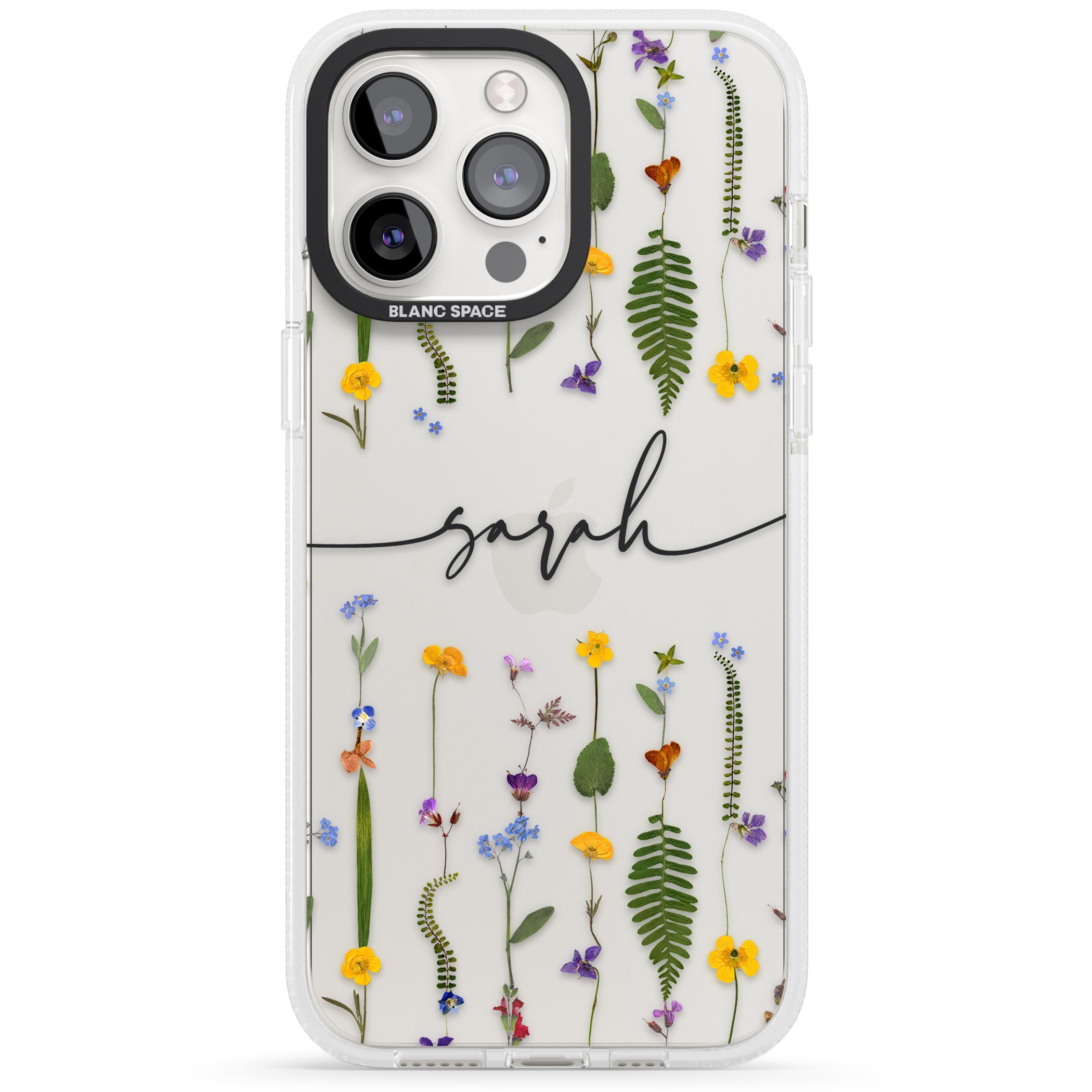 Personalised Wildflower Floral iPhone 15 Pro Max / 15 Pro / 14 Pro Max / 14 Pro / 13 Pro Clear Case Impact Air - Blanc Space