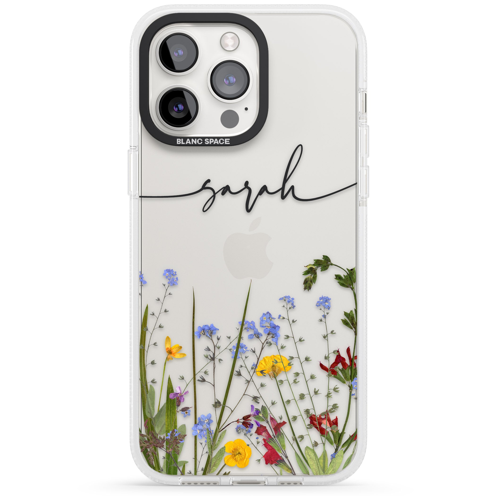 Personalised Wildflower Floral iPhone 15 Pro Max / 15 Pro / 14 Pro Max / 14 Pro / 13 Pro Clear Case Impact Air - Blanc Space