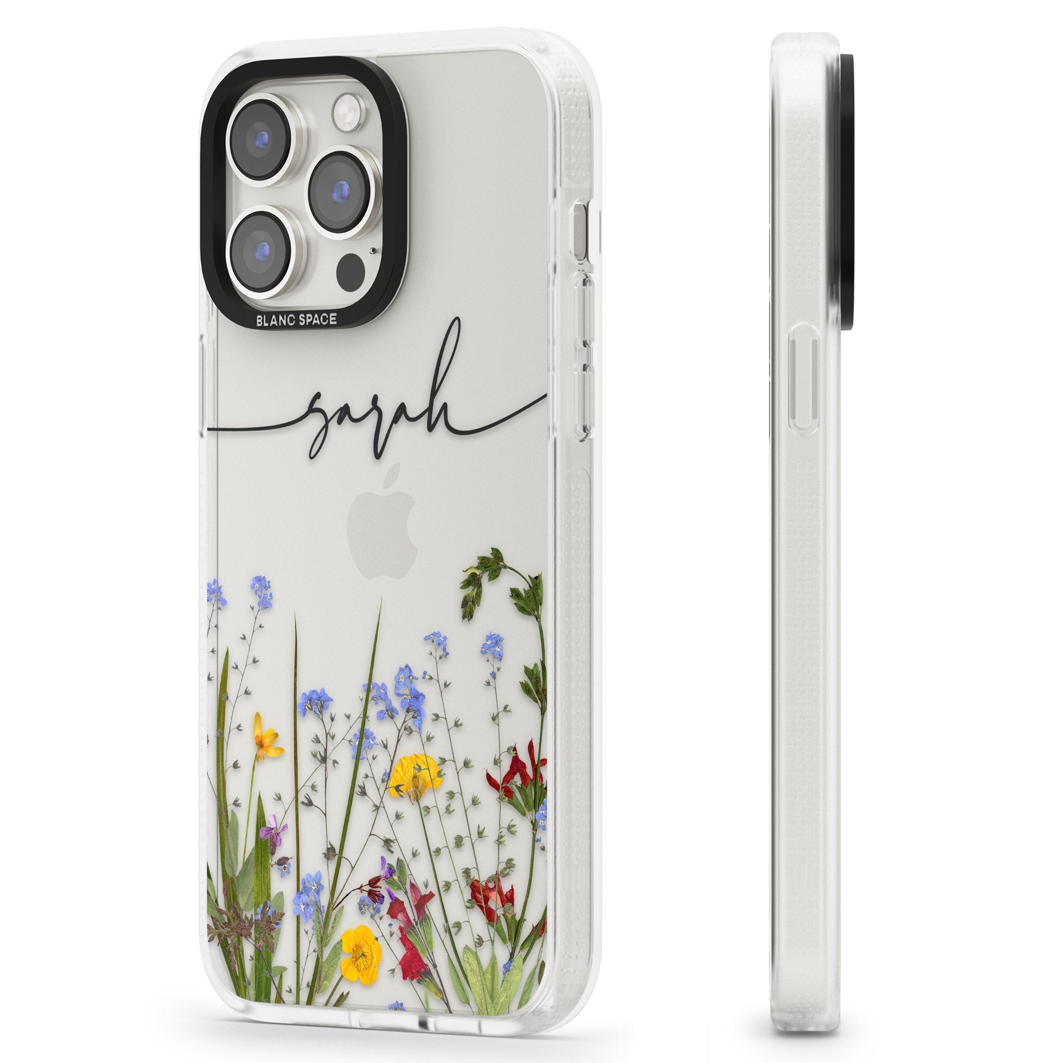 Personalised Wildflower Floral iPhone 15 Pro Max / 15 Pro / 14 Pro Max / 14 Pro / 13 Pro Clear Case Impact Air - Blanc Space
