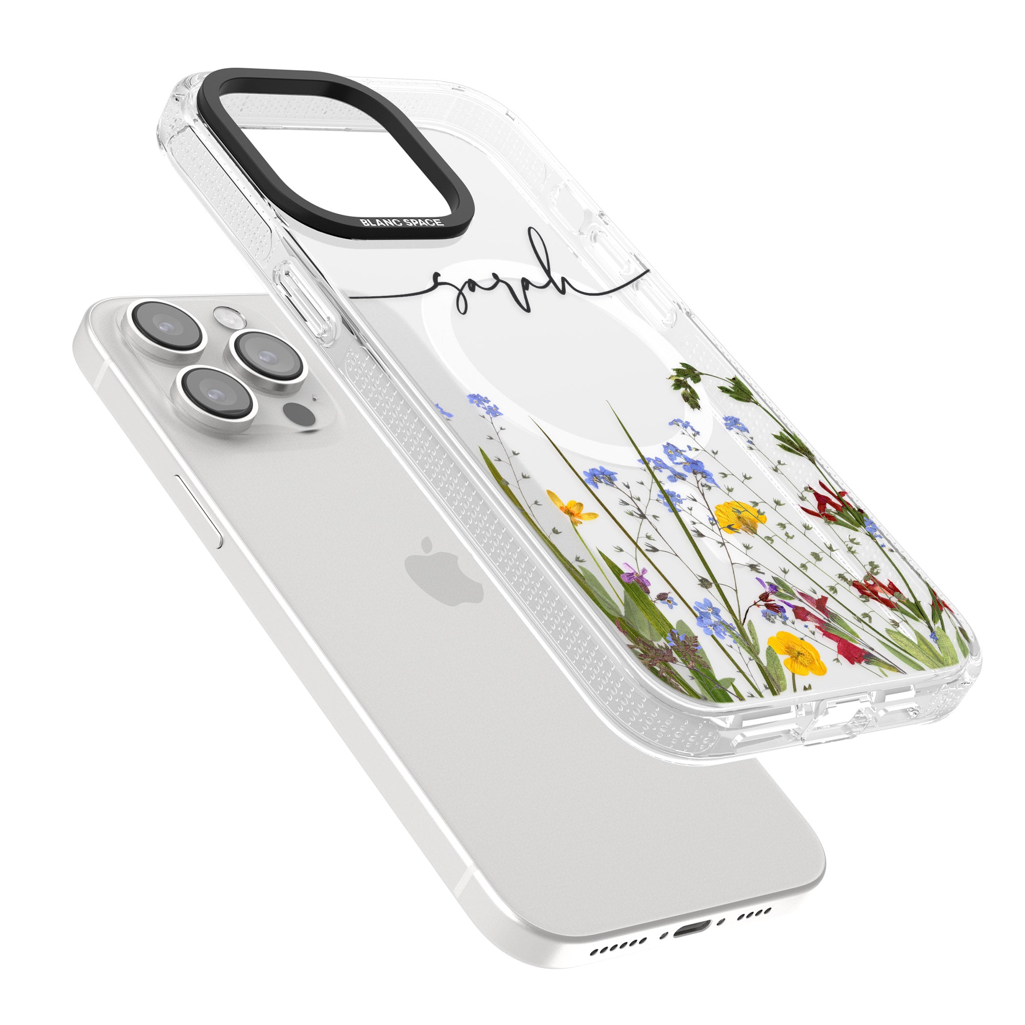 Personalised Wildflower Floral iPhone 15 Pro Max / 15 Pro / 14 Pro Max / 14 Pro / 13 Pro Clear Case Impact Air - Blanc Space
