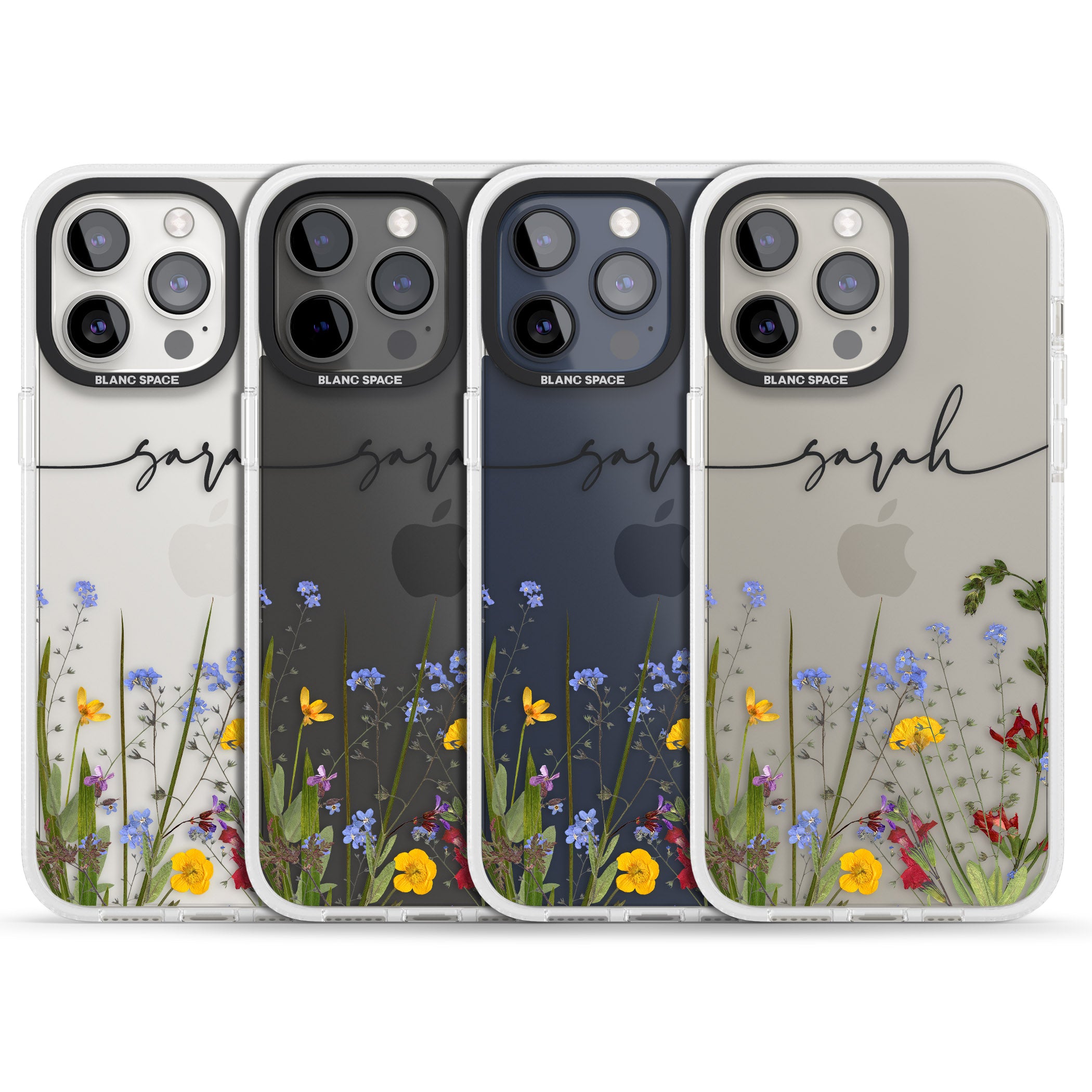 Personalised Wildflower Floral iPhone 15 Pro Max / 15 Pro / 14 Pro Max / 14 Pro / 13 Pro Clear Case Impact Air - Blanc Space