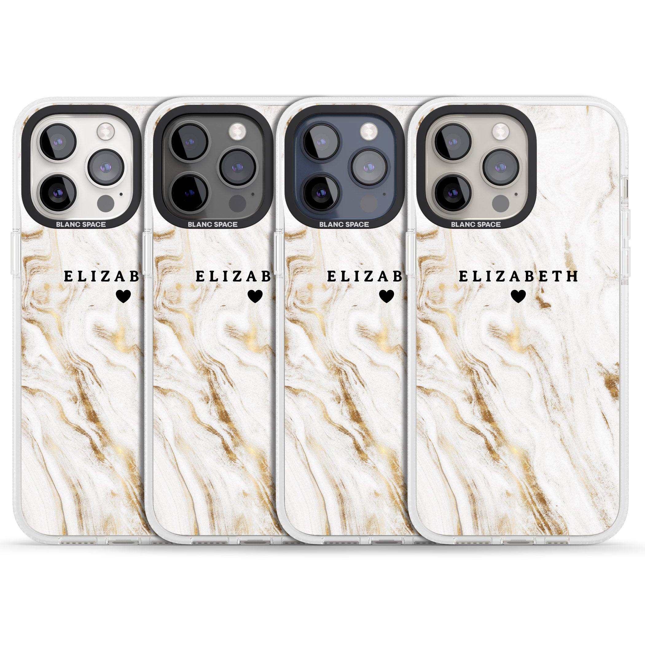 Personalised White & Gold Swirl Marble iPhone 15 Pro Max / 15 Pro / 14 Pro Max / 14 Pro / 13 Pro Clear Case Impact Air - Blanc Space