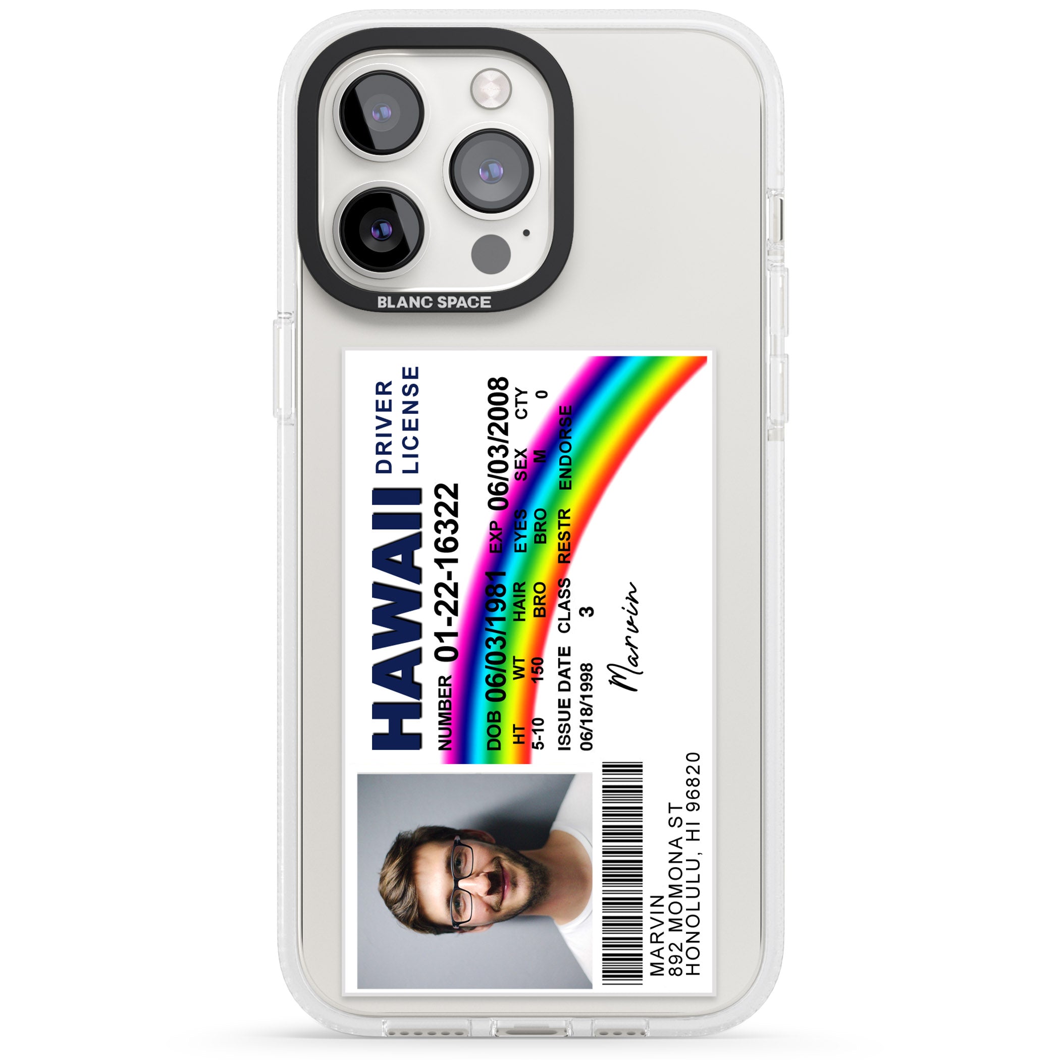 Personalised Hawaii Driving License iPhone 15 Pro Max / 15 Pro / 14 Pro Max / 14 Pro / 13 Pro Clear Case Impact Air - Blanc Space