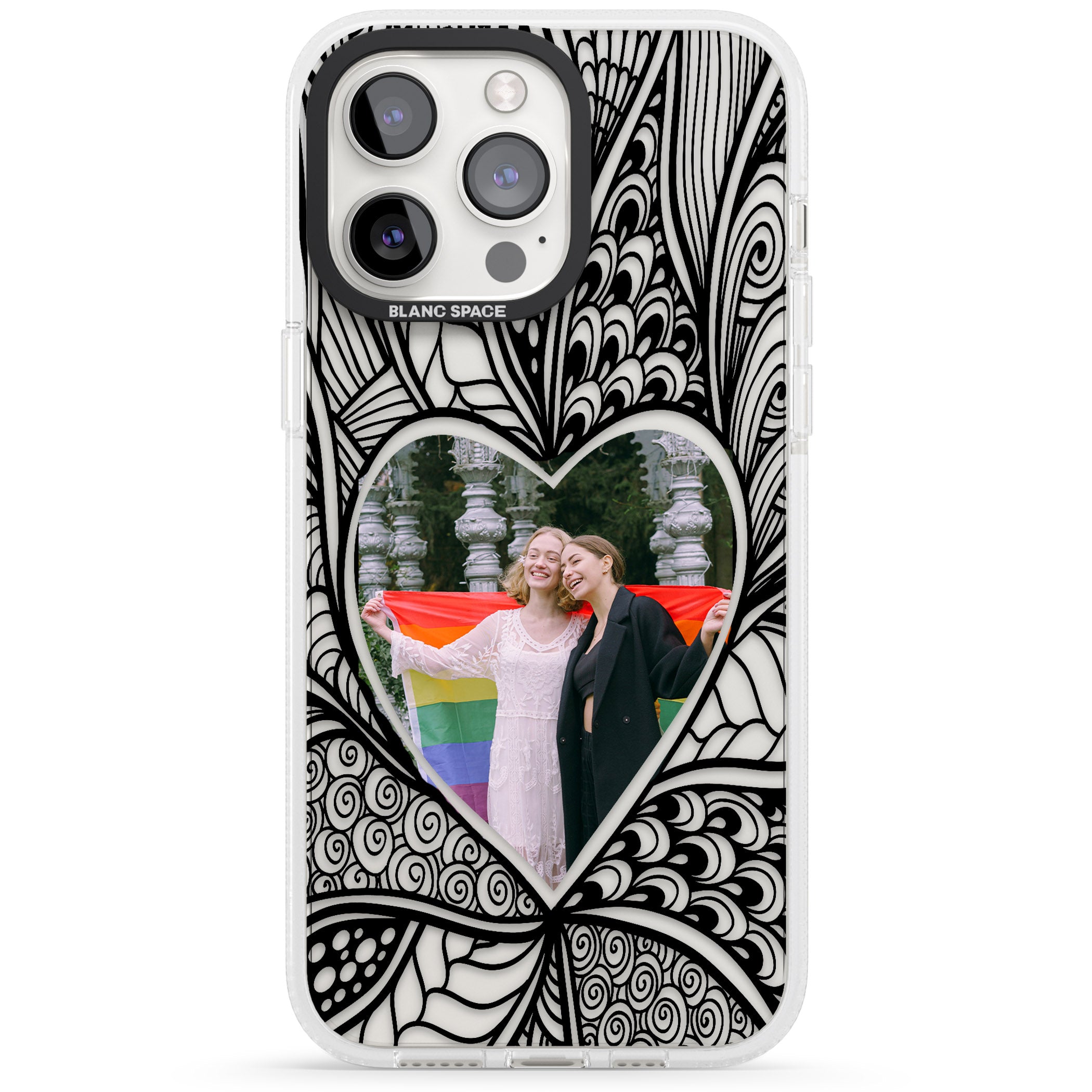 Personalised Henna Heart Photo Case iPhone 15 Pro Max / 15 Pro / 14 Pro Max / 14 Pro / 13 Pro Clear Case Impact Air - Blanc Space