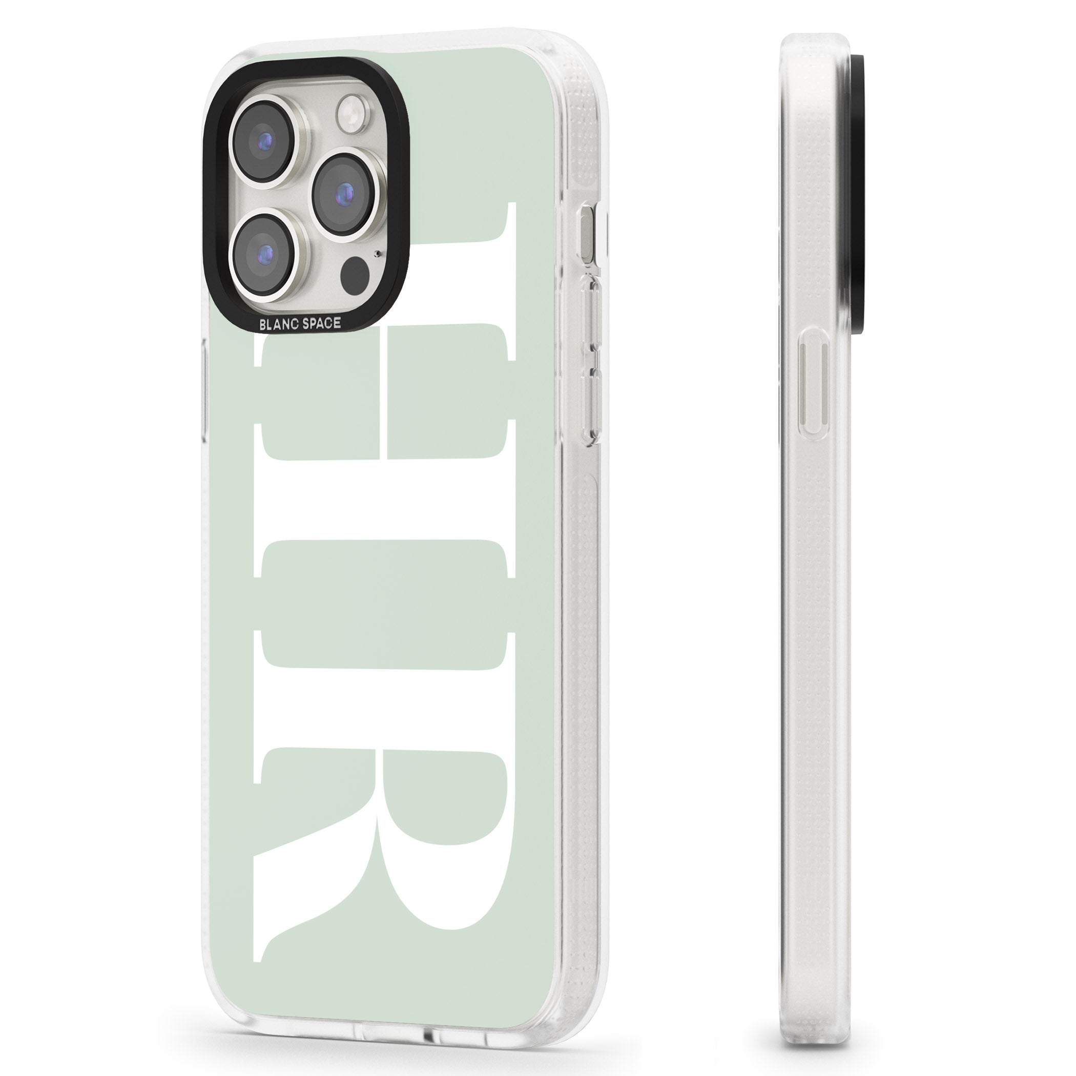 Personalised White & Seafoam Green Personalised iPhone 15 Pro Max / 15 Pro / 14 Pro Max / 14 Pro / 13 Pro Clear Case Impact Air - Blanc Space