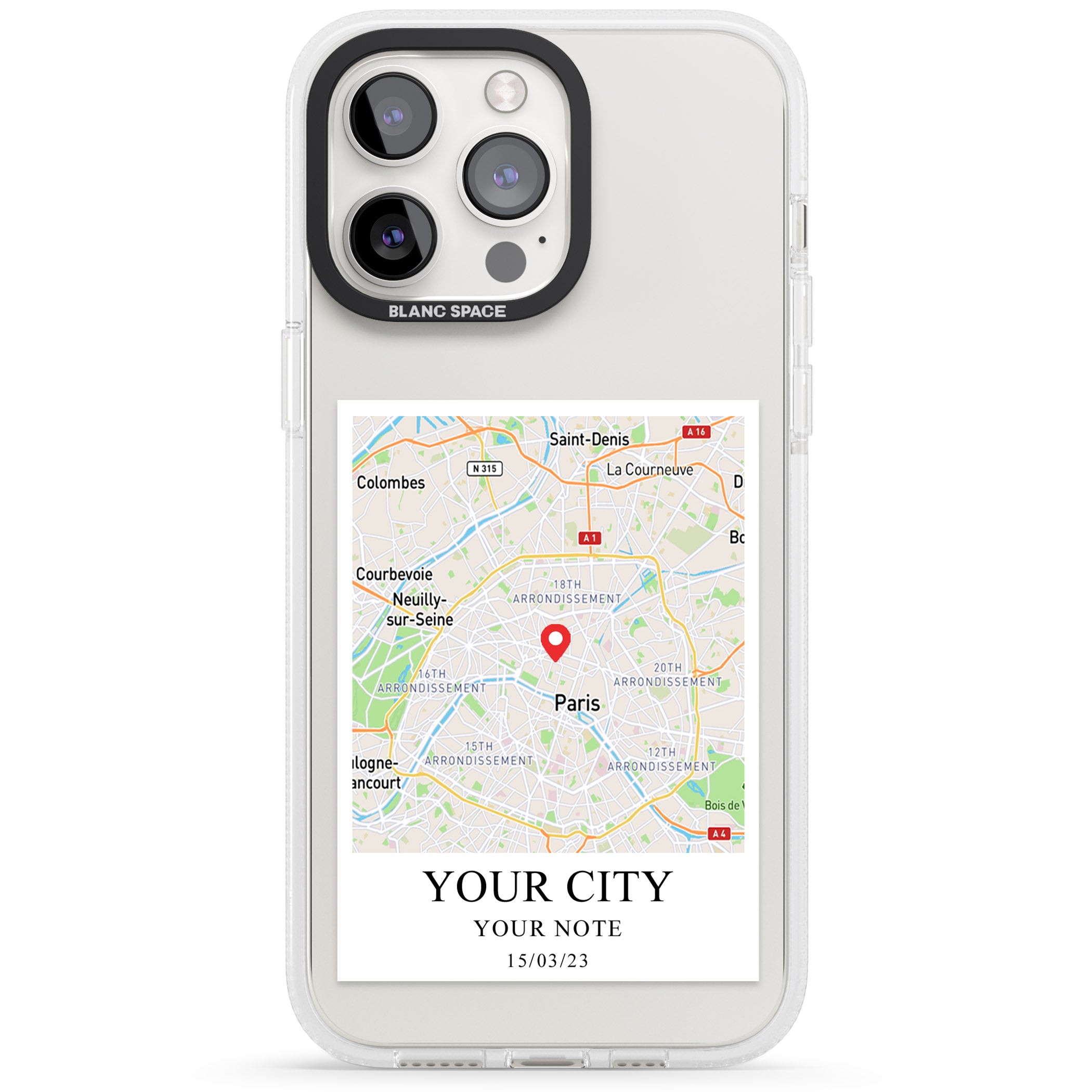 Personalised World Map iPhone 15 Pro Max / 15 Pro / 14 Pro Max / 14 Pro / 13 Pro Clear Case Impact Air - Blanc Space