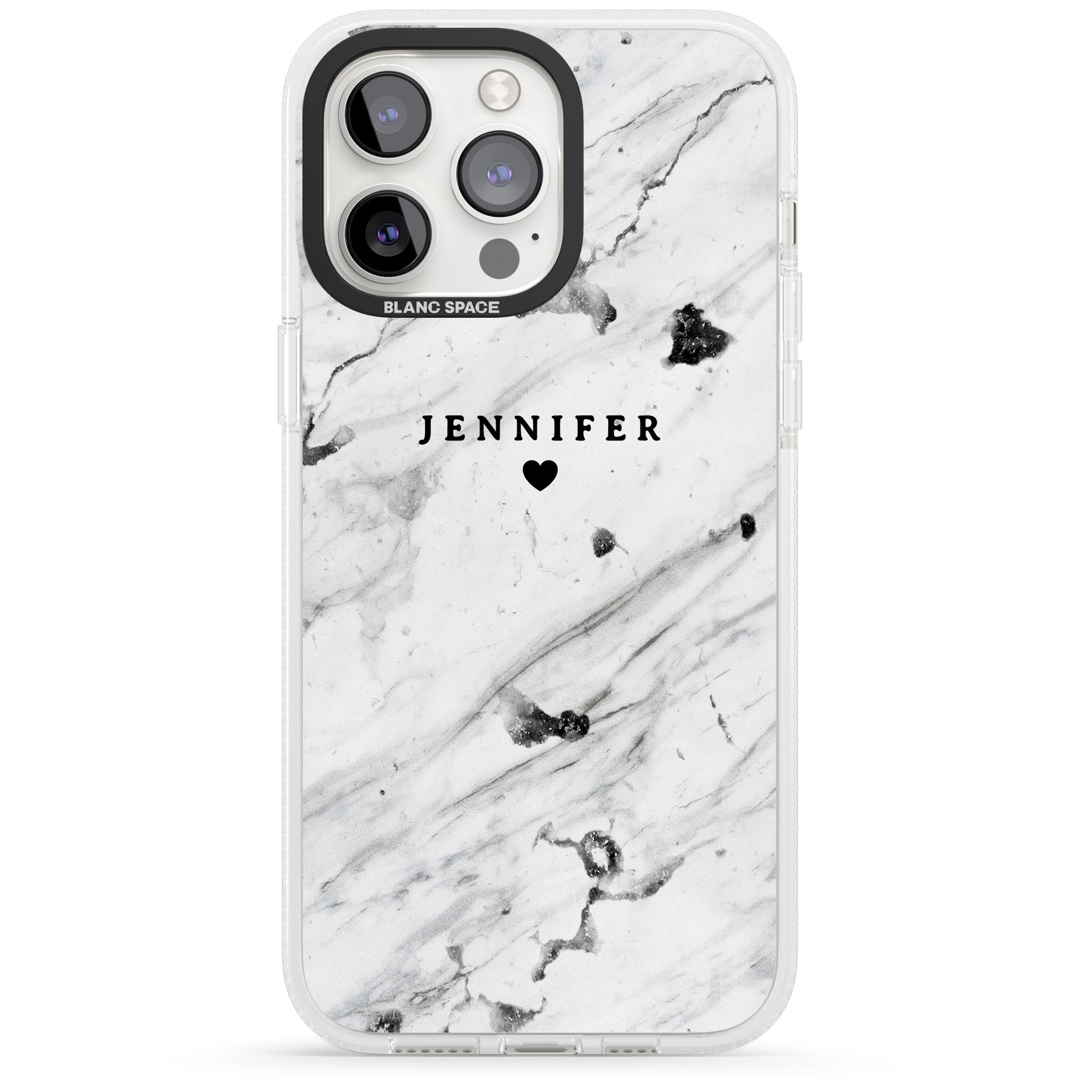 Personalised Black & White Marble Texture iPhone 15 Pro Max / 15 Pro / 14 Pro Max / 14 Pro / 13 Pro Clear Case Impact Air - Blanc Space