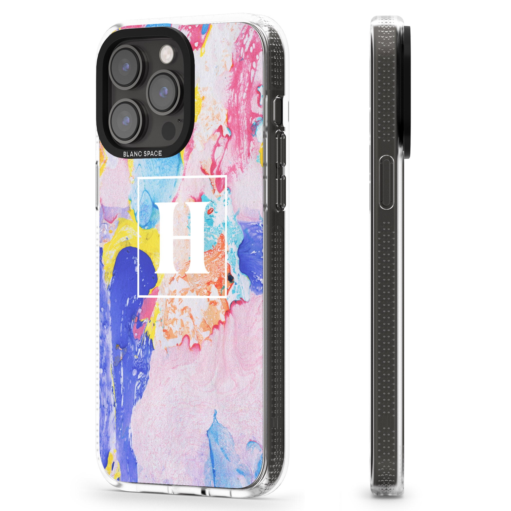 Personalised Mixed Pastels Marbled Paper iPhone 15 Pro Max / 15 Pro / 14 Pro Max / 14 Pro / 13 Pro Clear Case Impact Air - Blanc Space