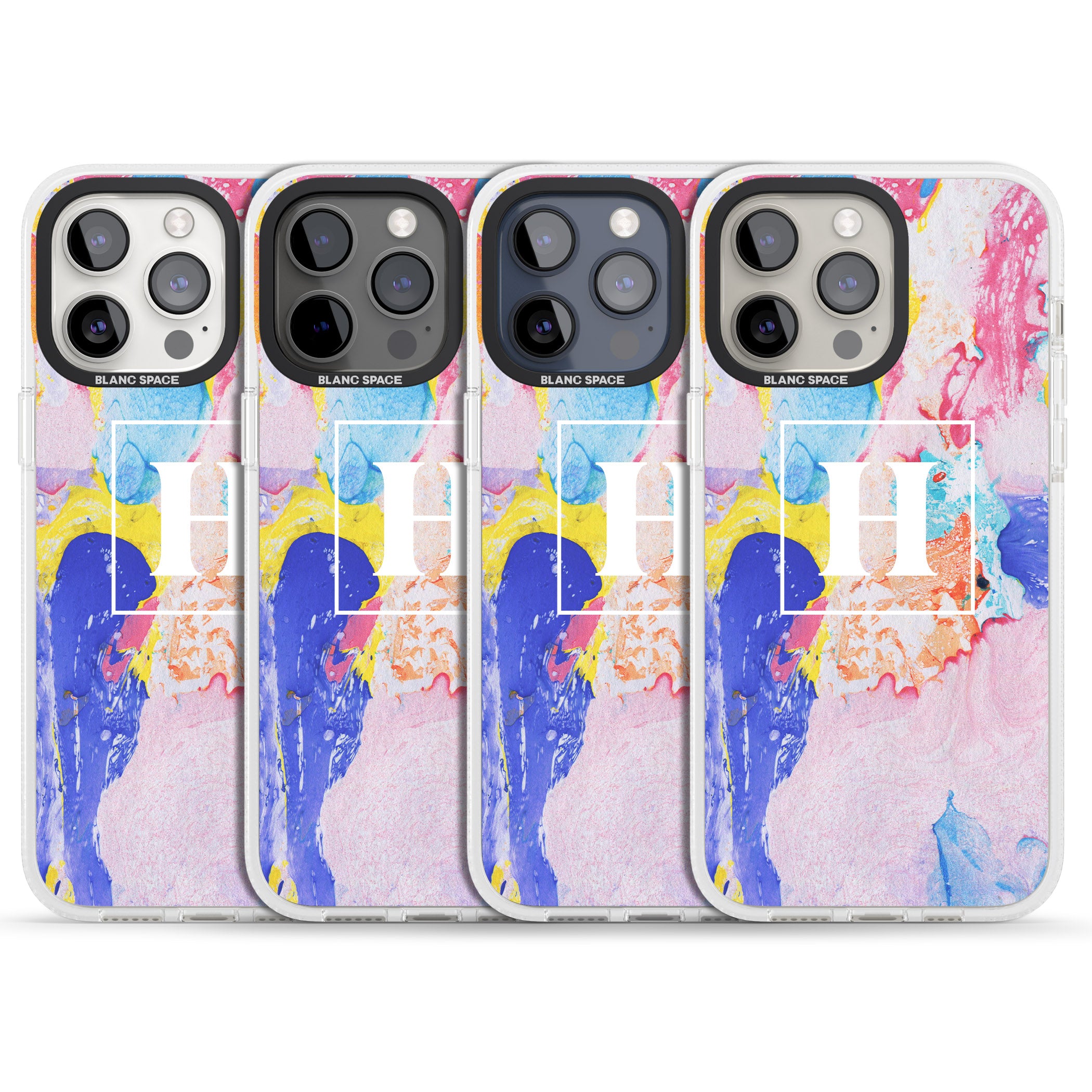 Personalised Mixed Pastels Marbled Paper iPhone 15 Pro Max / 15 Pro / 14 Pro Max / 14 Pro / 13 Pro Clear Case Impact Air - Blanc Space