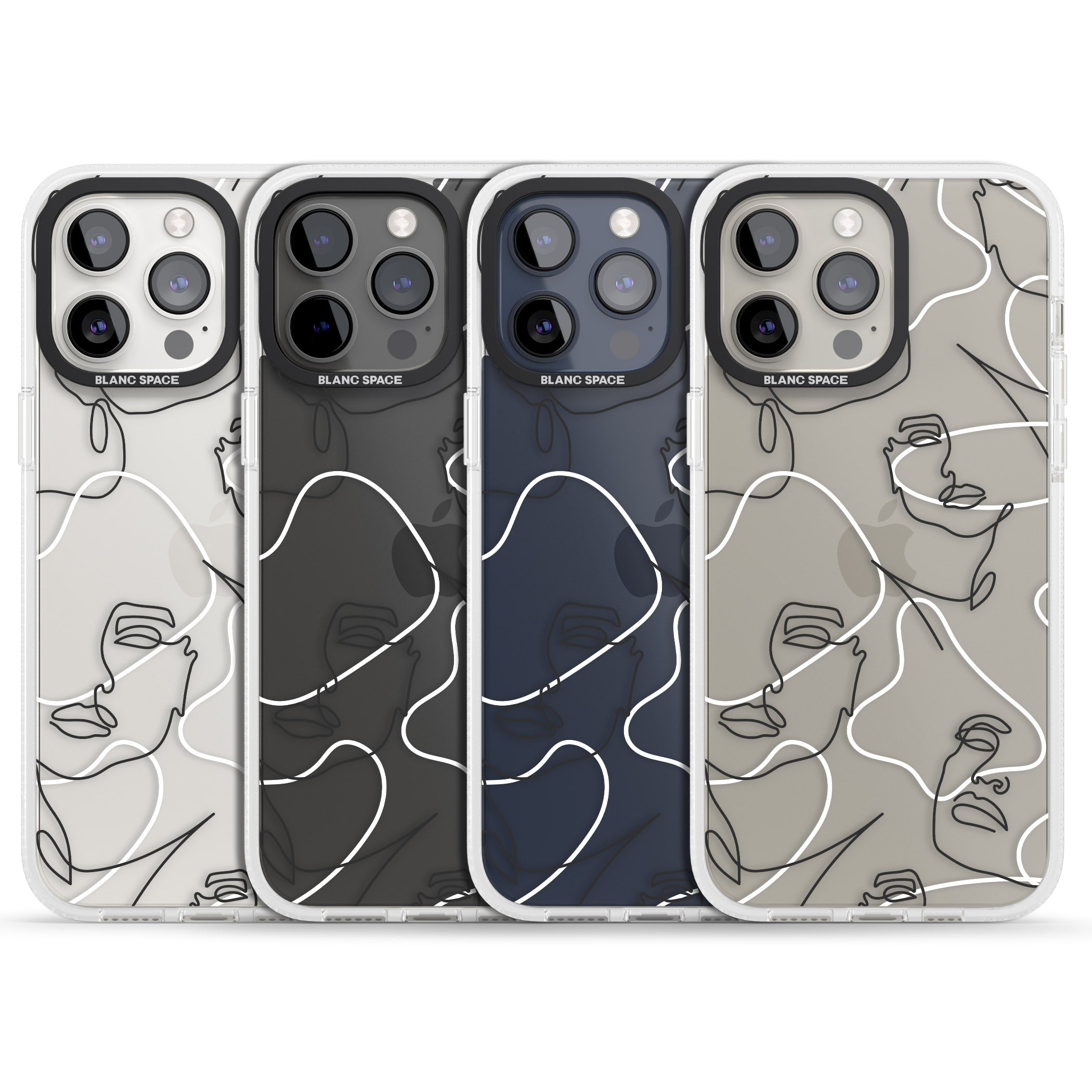 Personalised Abstract Faces iPhone 15 Pro Max / 15 Pro / 14 Pro Max / 14 Pro / 13 Pro Clear Case Impact Air - Blanc Space