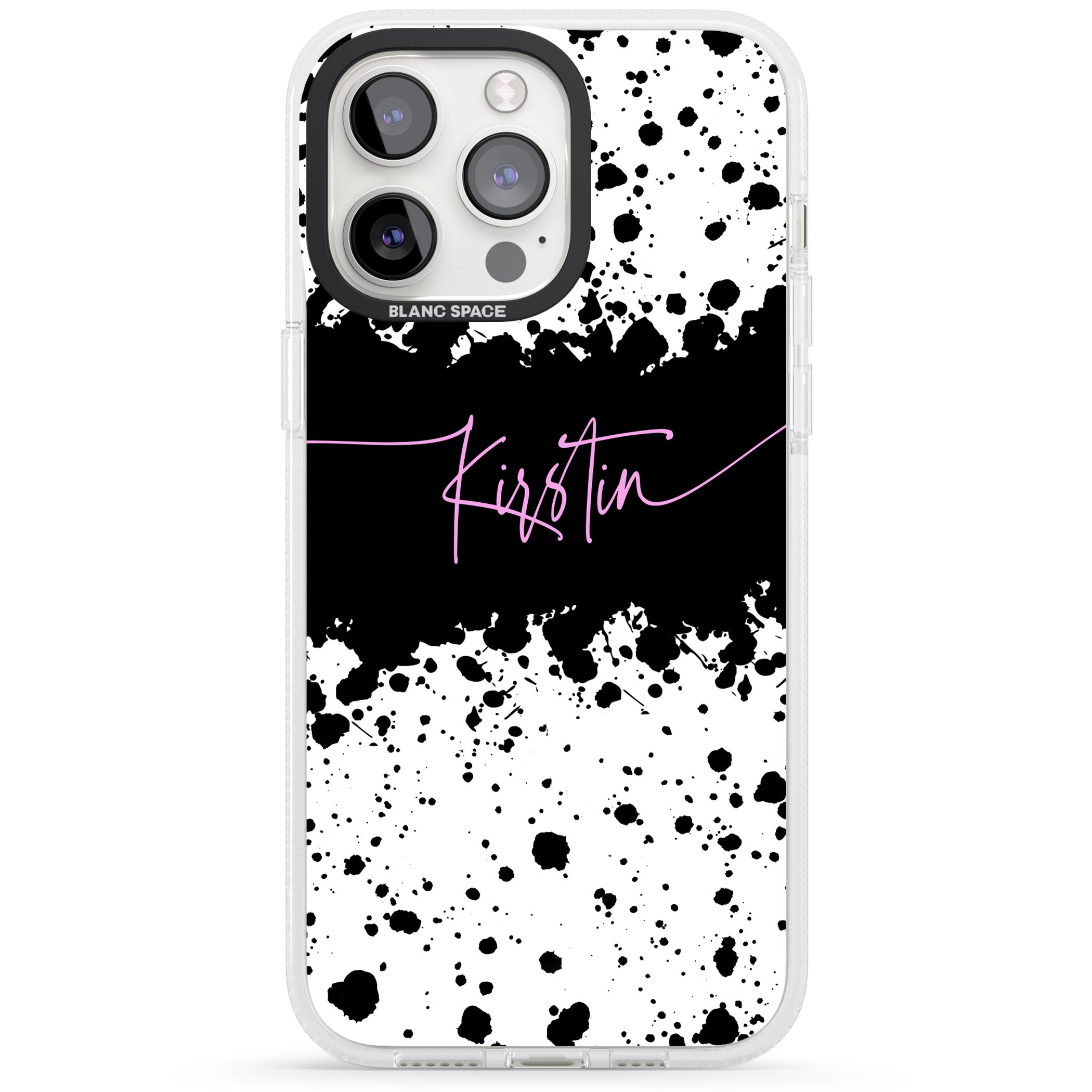 Personalised Black & White Paint Splatters iPhone 15 Pro Max / 15 Pro / 14 Pro Max / 14 Pro / 13 Pro Clear Case Impact Air - Blanc Space