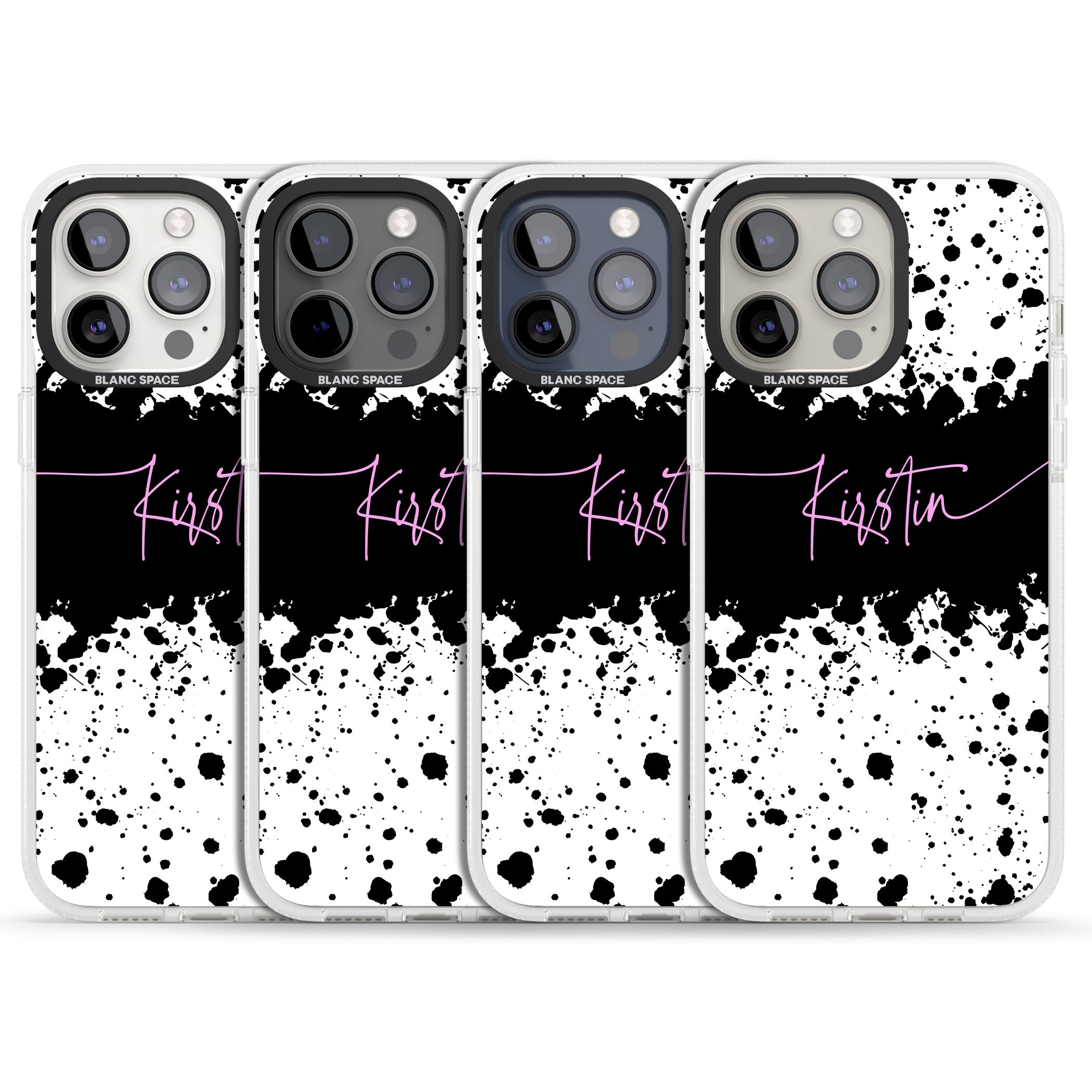 Personalised Black & White Paint Splatters iPhone 15 Pro Max / 15 Pro / 14 Pro Max / 14 Pro / 13 Pro Clear Case Impact Air - Blanc Space