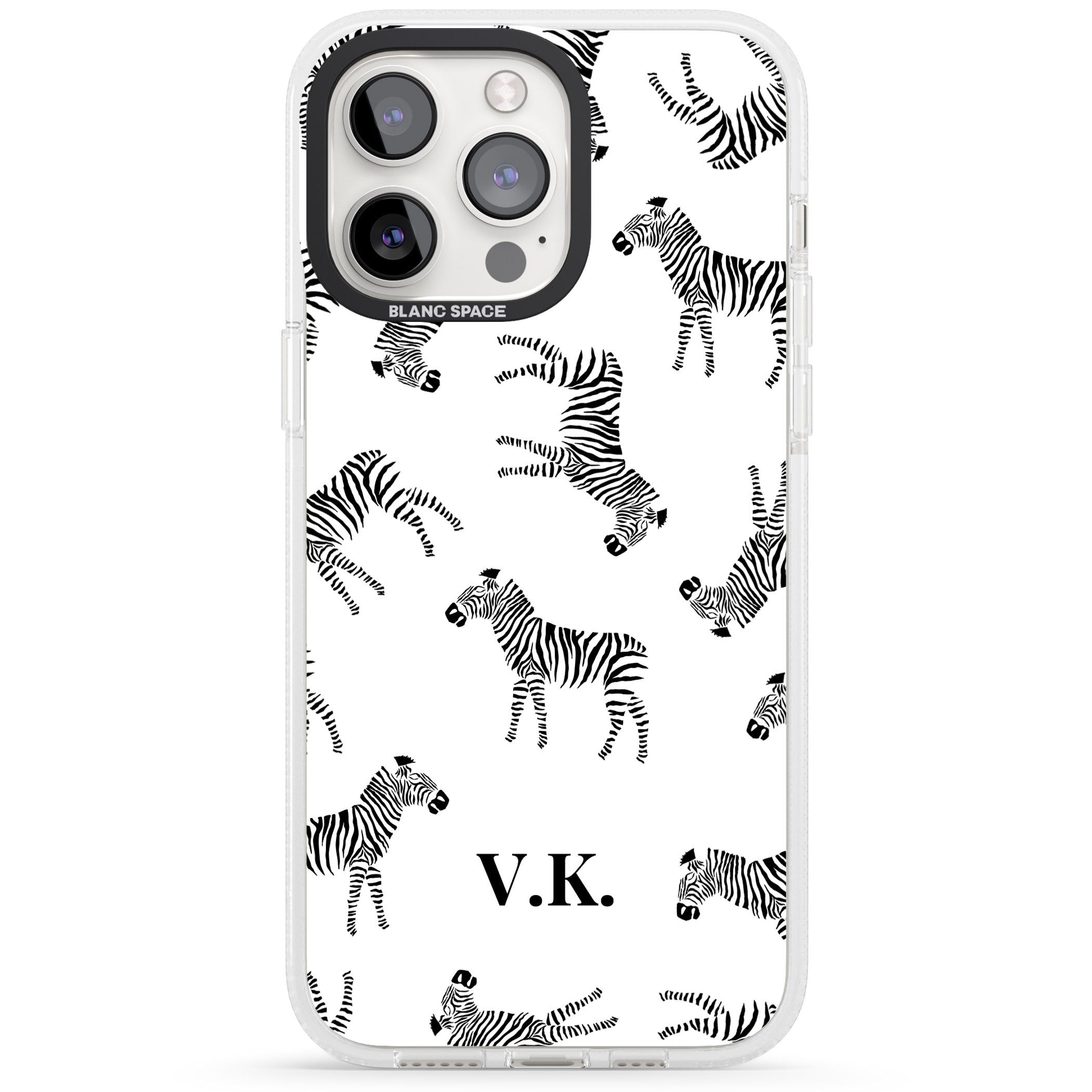 Personalised Zebra Pattern iPhone 15 Pro Max / 15 Pro / 14 Pro Max / 14 Pro / 13 Pro Clear Case Impact Air - Blanc Space