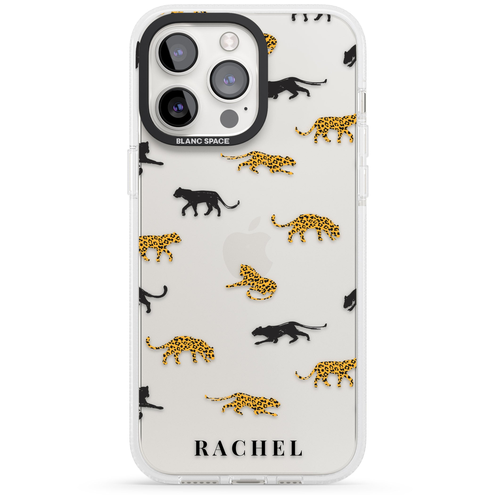 Personalised Jaguar Pattern on Transparent iPhone 15 Pro Max / 15 Pro / 14 Pro Max / 14 Pro / 13 Pro Clear Case Impact Air - Blanc Space