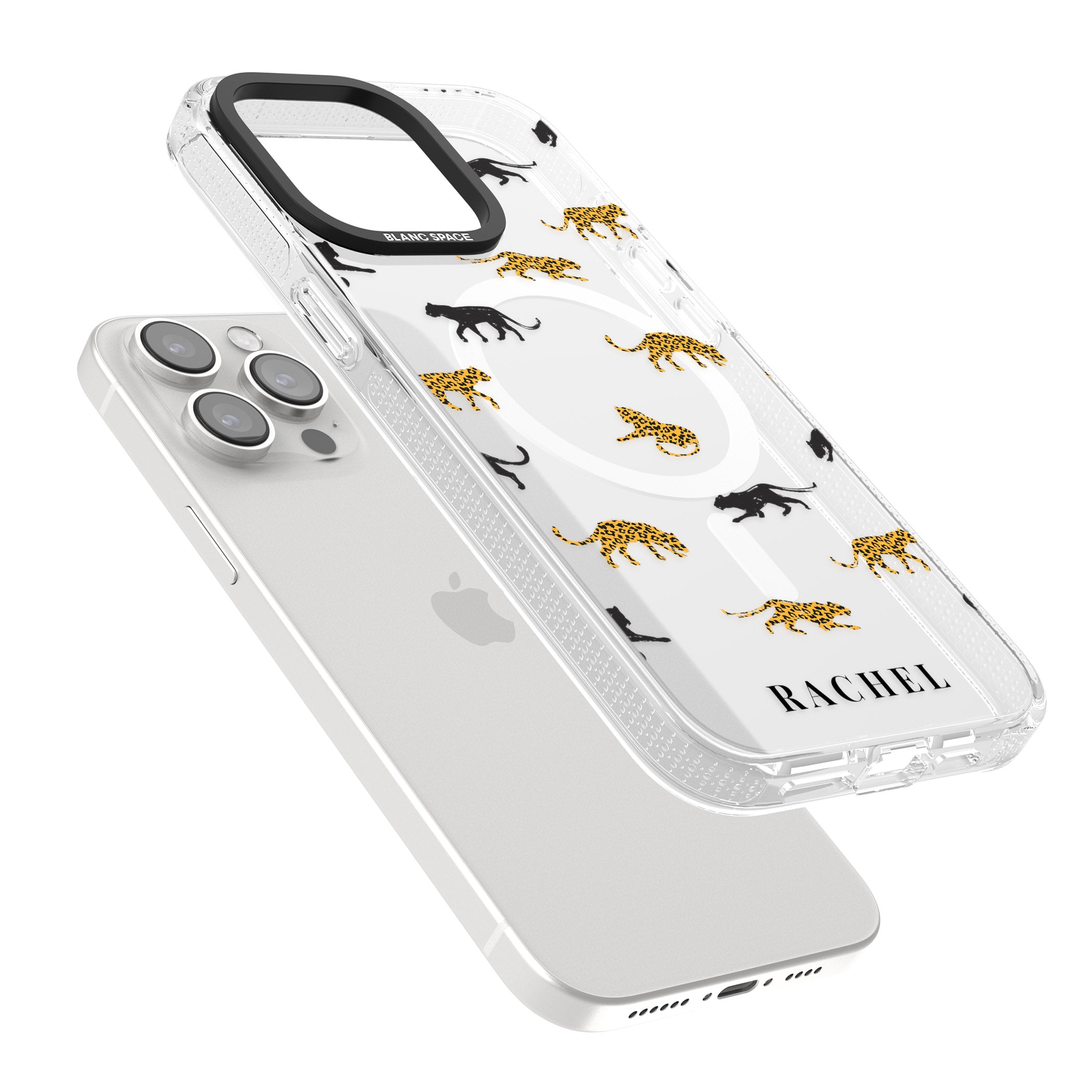 Personalised Jaguar Pattern on Transparent iPhone 15 Pro Max / 15 Pro / 14 Pro Max / 14 Pro / 13 Pro Clear Case Impact Air - Blanc Space