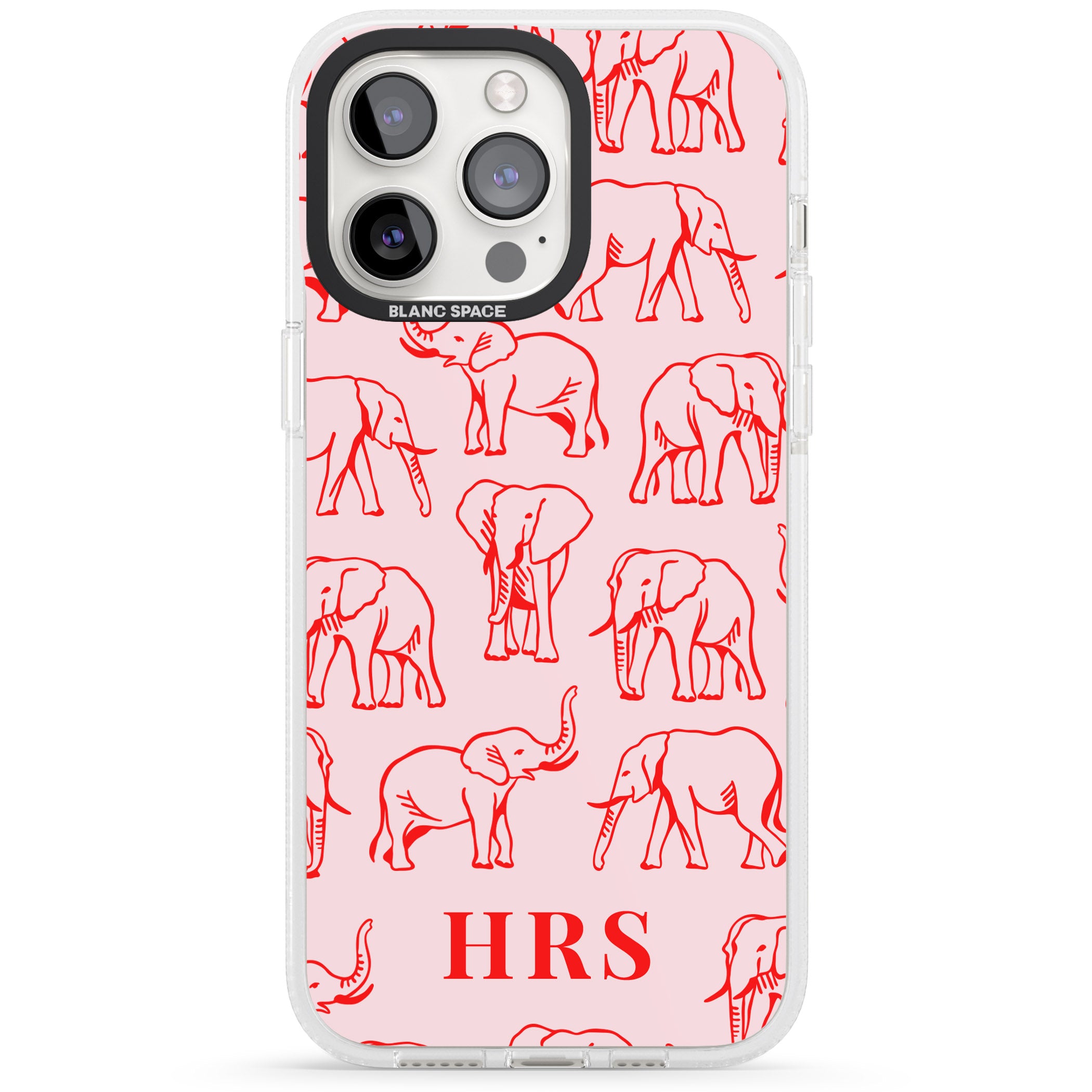 Personalised Red Elephant Outlines on Pink iPhone 15 Pro Max / 15 Pro / 14 Pro Max / 14 Pro / 13 Pro Clear Case Impact Air - Blanc Space
