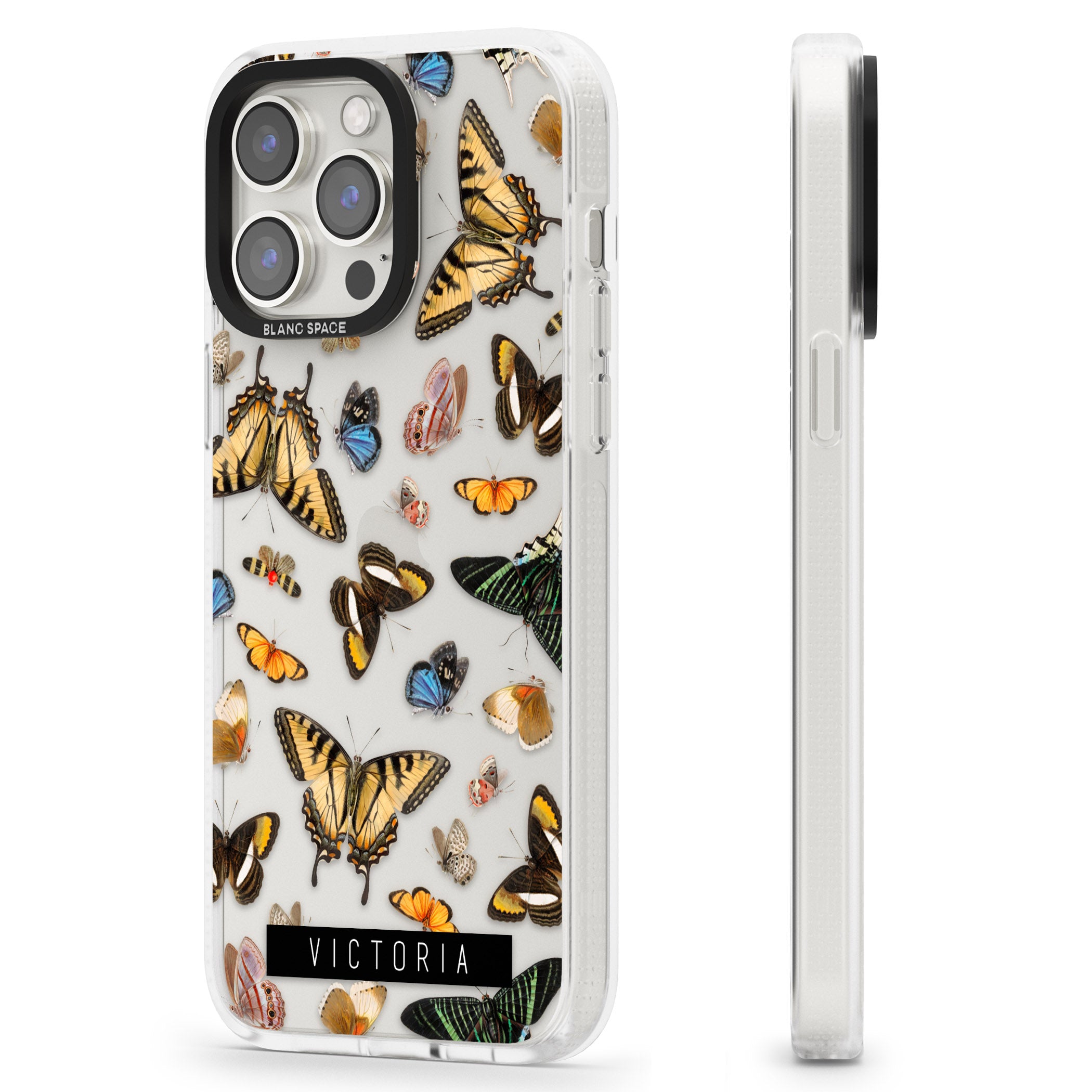 Personalised Photorealistic Butterfly iPhone 15 Pro Max / 15 Pro / 14 Pro Max / 14 Pro / 13 Pro Clear Case Impact Air - Blanc Space