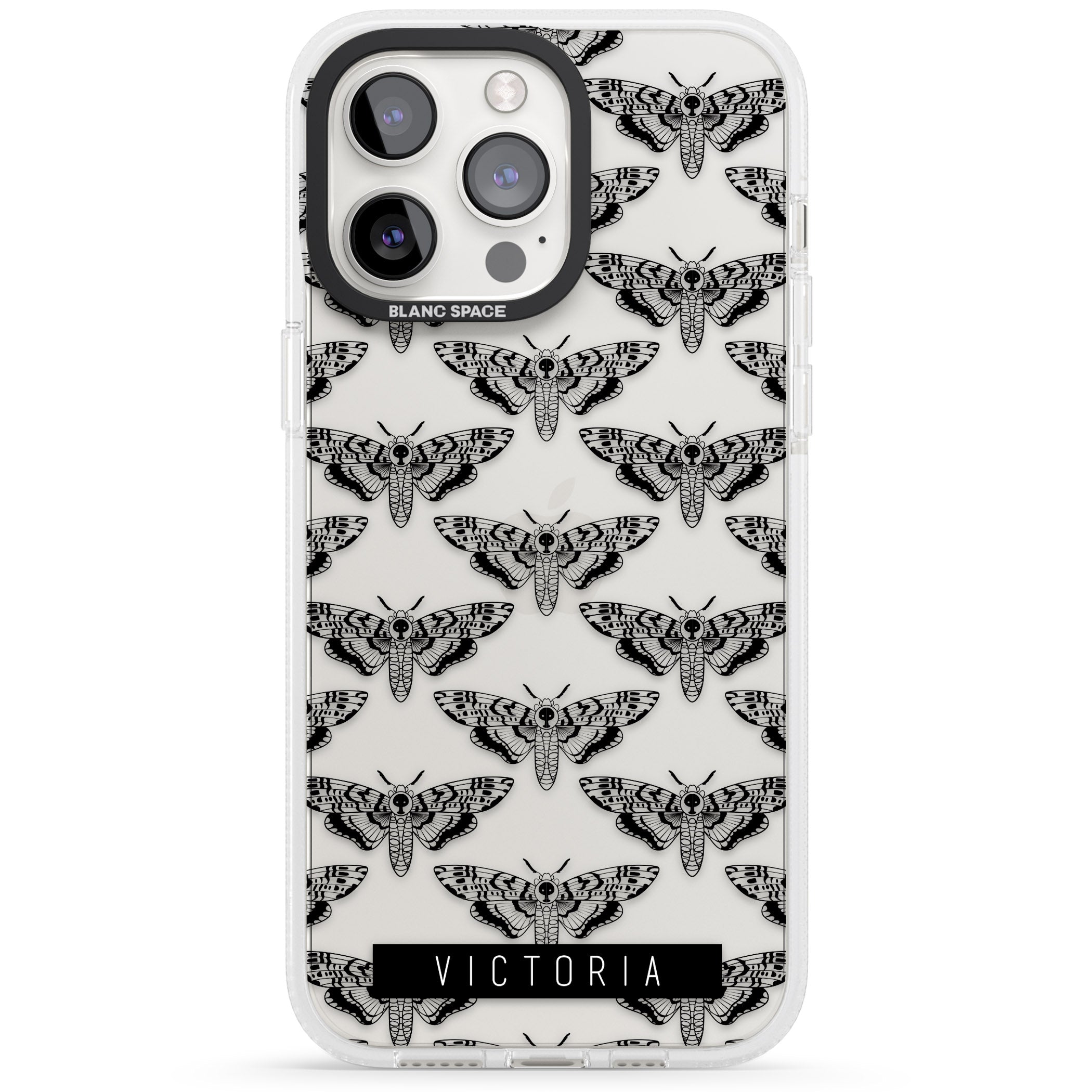 Personalised Hawk Moth Pattern iPhone 15 Pro Max / 15 Pro / 14 Pro Max / 14 Pro / 13 Pro Clear Case Impact Air - Blanc Space