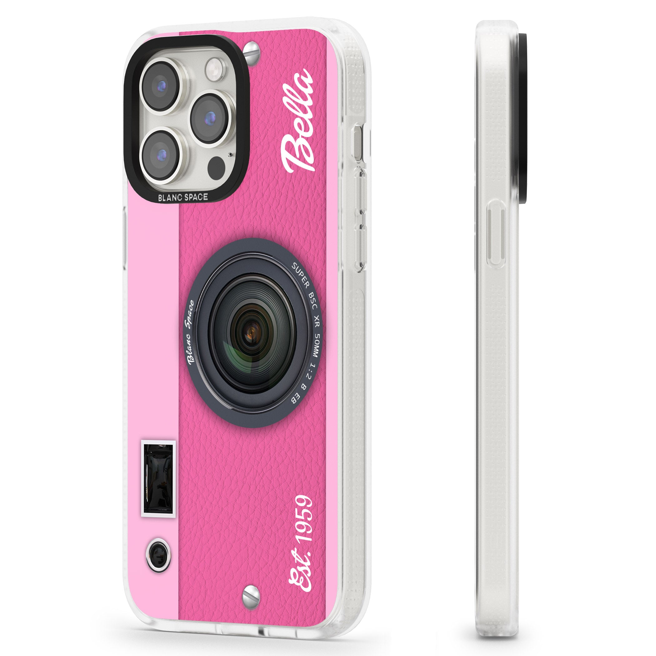 Personalised Pink Dream Camera iPhone 15 Pro Max / 15 Pro / 14 Pro Max / 14 Pro / 13 Pro Clear Case Impact Air - Blanc Space