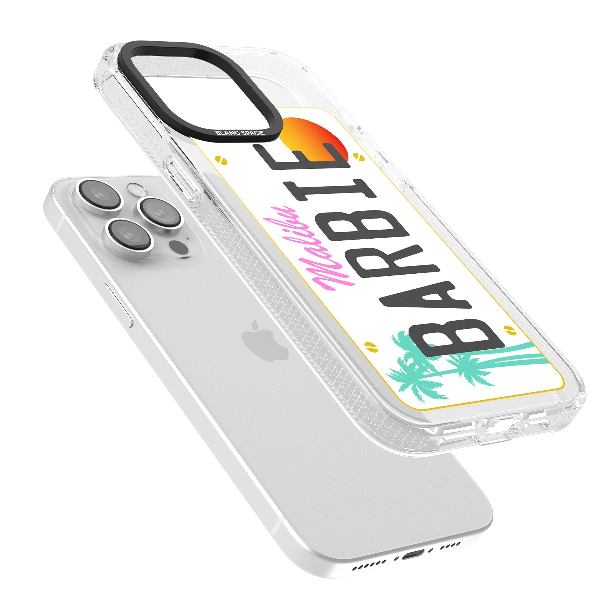 Personalised Malibu License Plate iPhone 15 Pro Max / 15 Pro / 14 Pro Max / 14 Pro / 13 Pro Clear Case Impact Air - Blanc Space