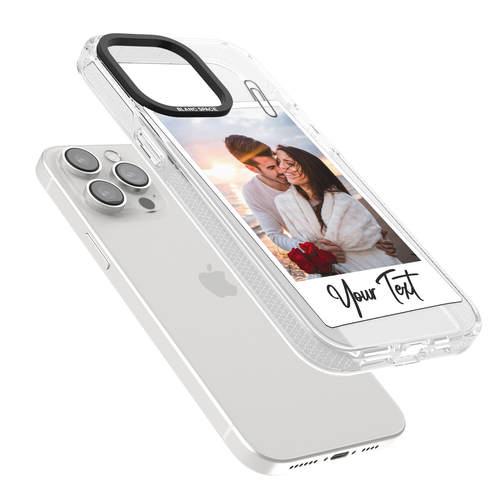 Personalised Instant Camera Photo iPhone 15 Pro Max / 15 Pro / 14 Pro Max / 14 Pro / 13 Pro Clear Case Impact Air - Blanc Space