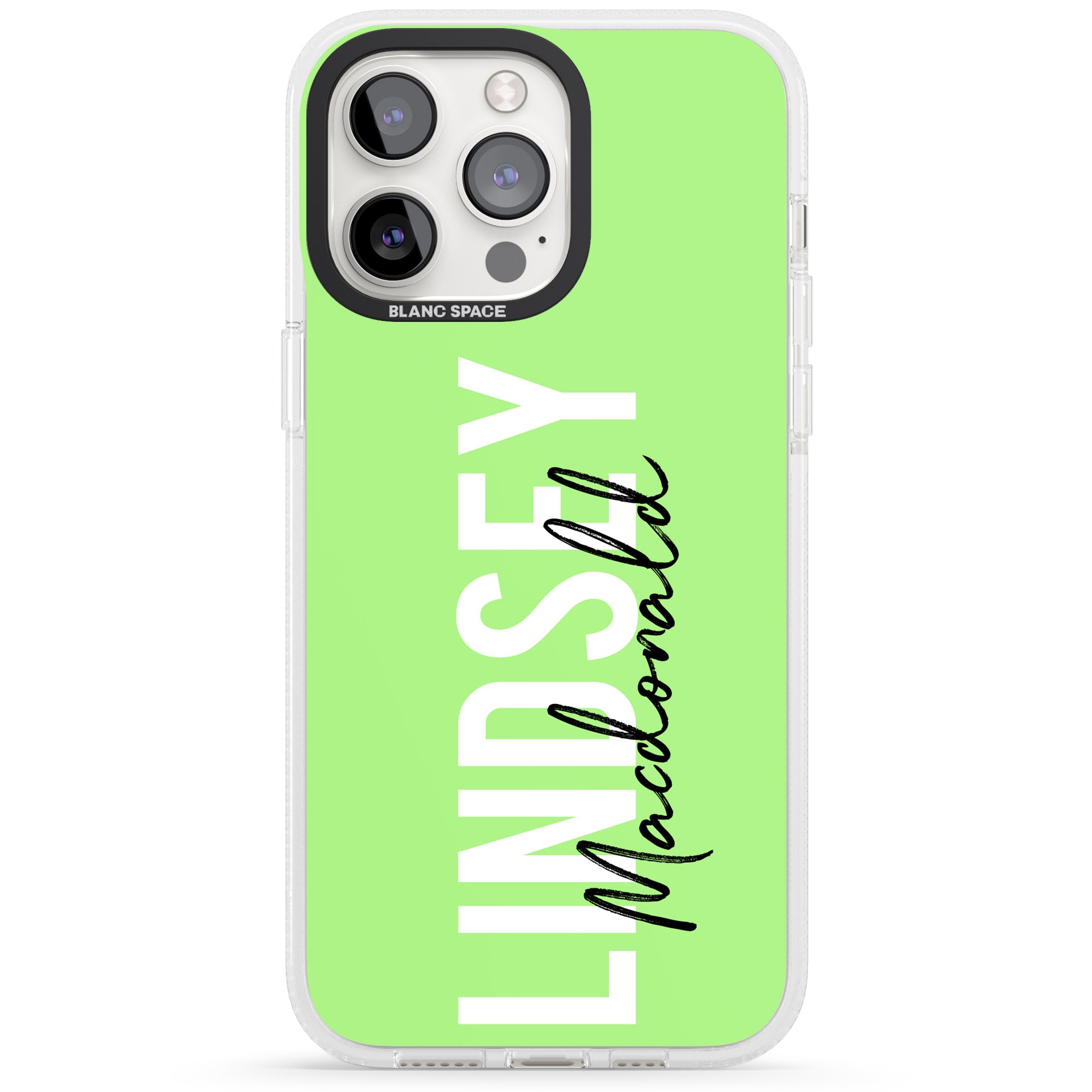 Personalised Bold Name: Lime iPhone 15 Pro Max / 15 Pro / 14 Pro Max / 14 Pro / 13 Pro Clear Case Impact Air - Blanc Space