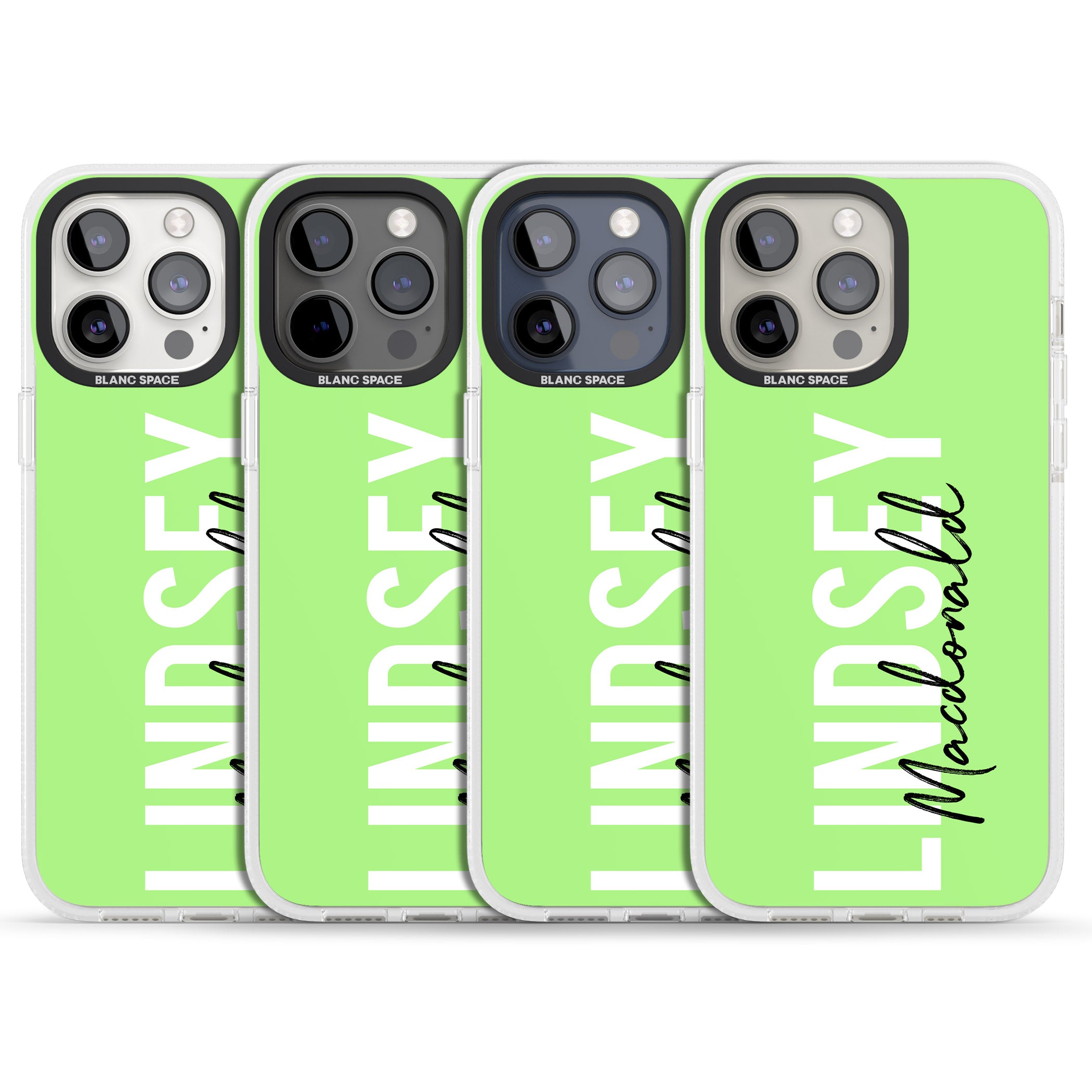Personalised Bold Name: Lime iPhone 15 Pro Max / 15 Pro / 14 Pro Max / 14 Pro / 13 Pro Clear Case Impact Air - Blanc Space