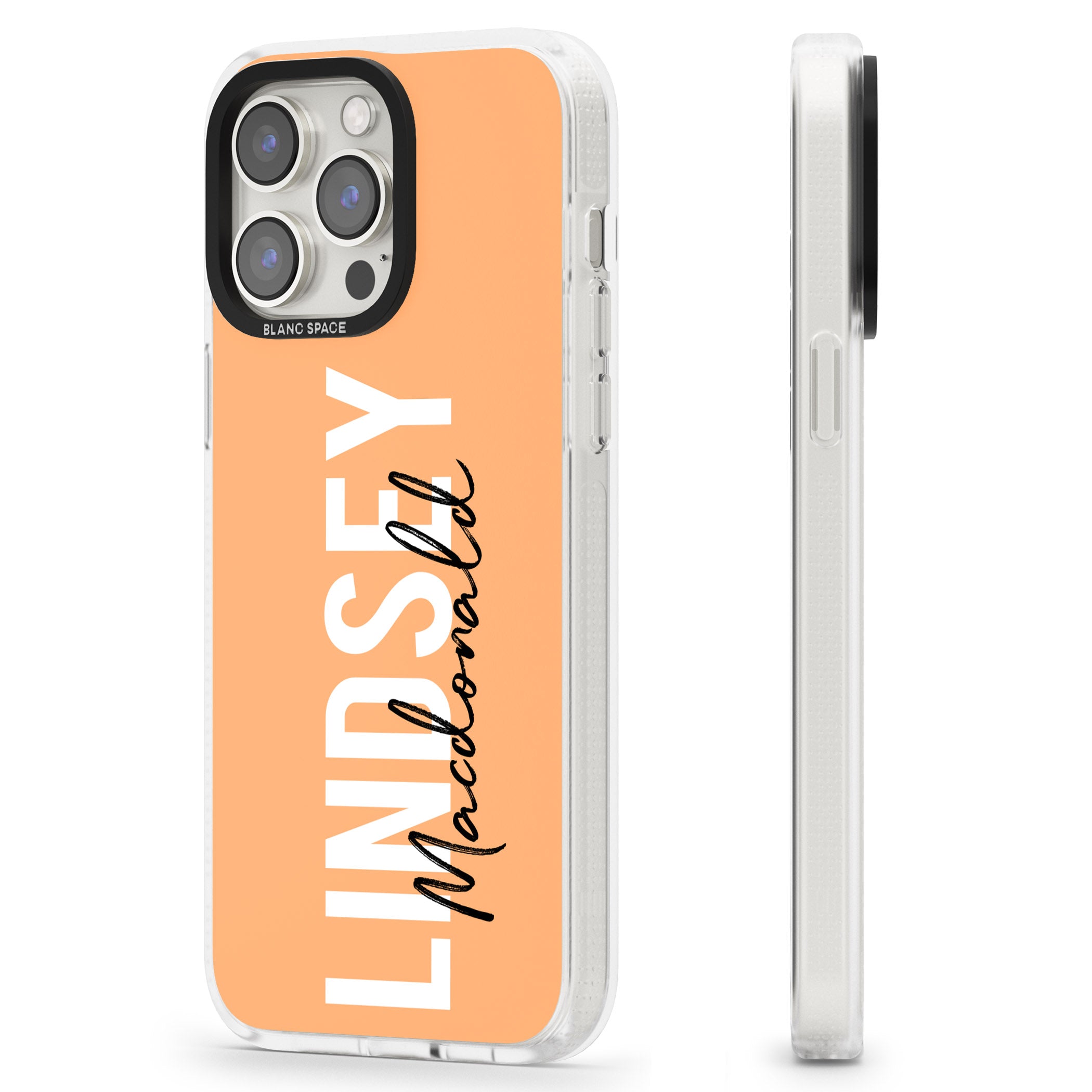 Personalised Bold Name: Peach iPhone 15 Pro Max / 15 Pro / 14 Pro Max / 14 Pro / 13 Pro Clear Case Impact Air - Blanc Space