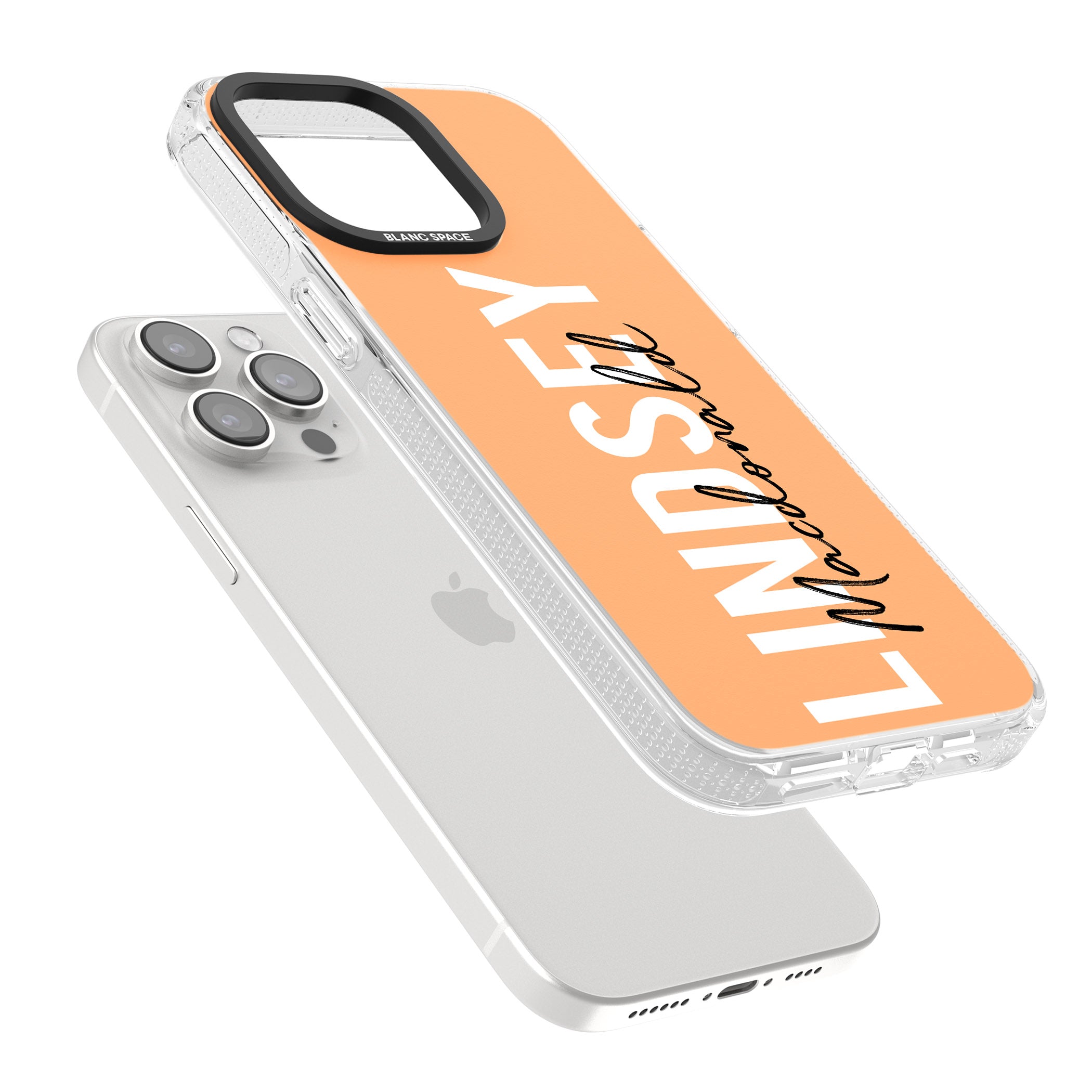 Personalised Bold Name: Peach iPhone 15 Pro Max / 15 Pro / 14 Pro Max / 14 Pro / 13 Pro Clear Case Impact Air - Blanc Space