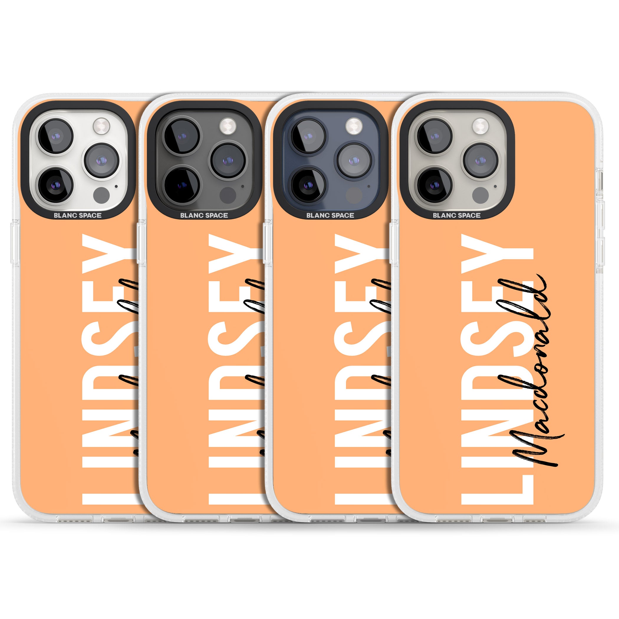 Personalised Bold Name: Peach iPhone 15 Pro Max / 15 Pro / 14 Pro Max / 14 Pro / 13 Pro Clear Case Impact Air - Blanc Space