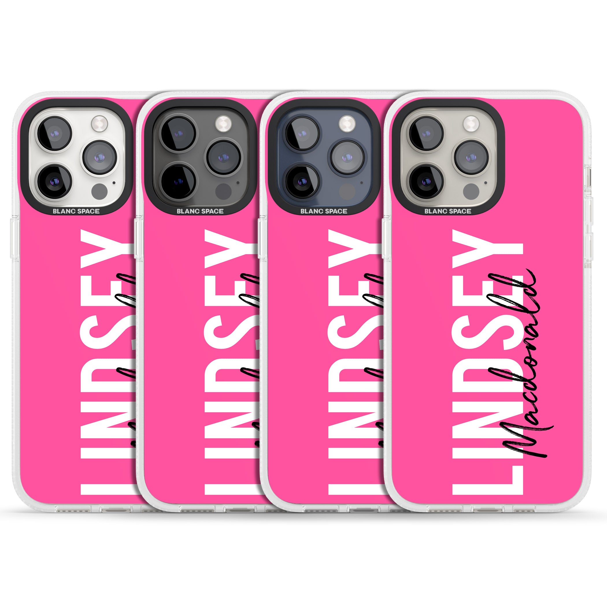 Personalised Bold Name: Pink iPhone 15 Pro Max / 15 Pro / 14 Pro Max / 14 Pro / 13 Pro Clear Case Impact Air - Blanc Space