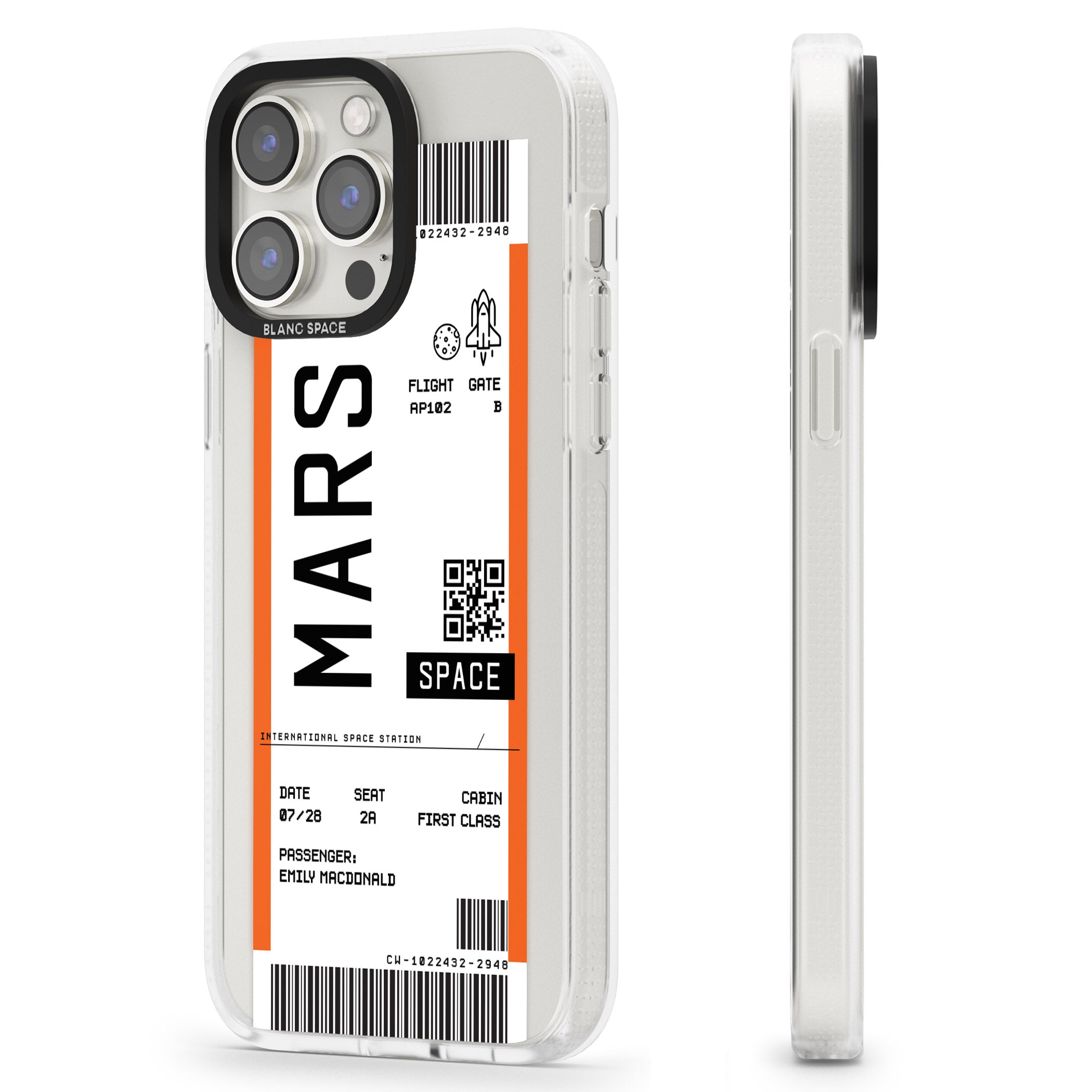 Personalised Mars Space Travel Ticket iPhone 15 Pro Max / 15 Pro / 14 Pro Max / 14 Pro / 13 Pro Clear Case Impact Air - Blanc Space