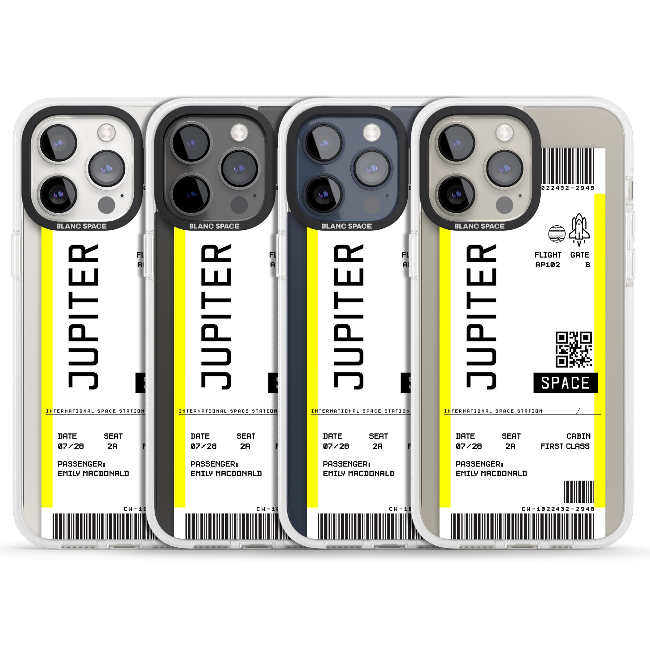 Personalised Jupiter Travel Ticket iPhone 15 Pro Max / 15 Pro / 14 Pro Max / 14 Pro / 13 Pro Clear Case Impact Air - Blanc Space