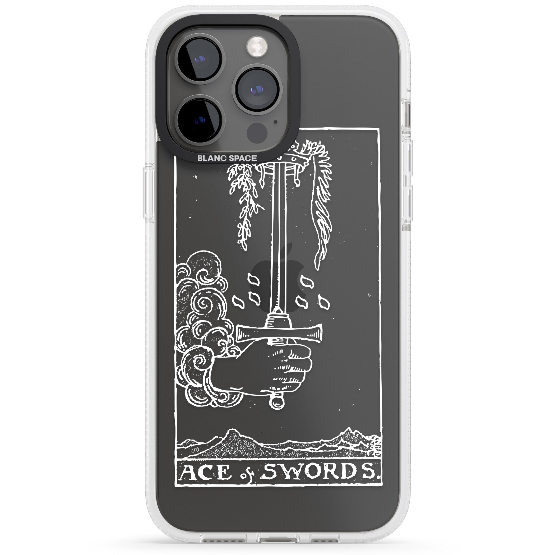 Personalised Ace of Swords Tarot Card - White Transparent iPhone 15 Pro Max / 15 Pro / 14 Pro Max / 14 Pro / 13 Pro Clear Case Impact Air - Blanc Space