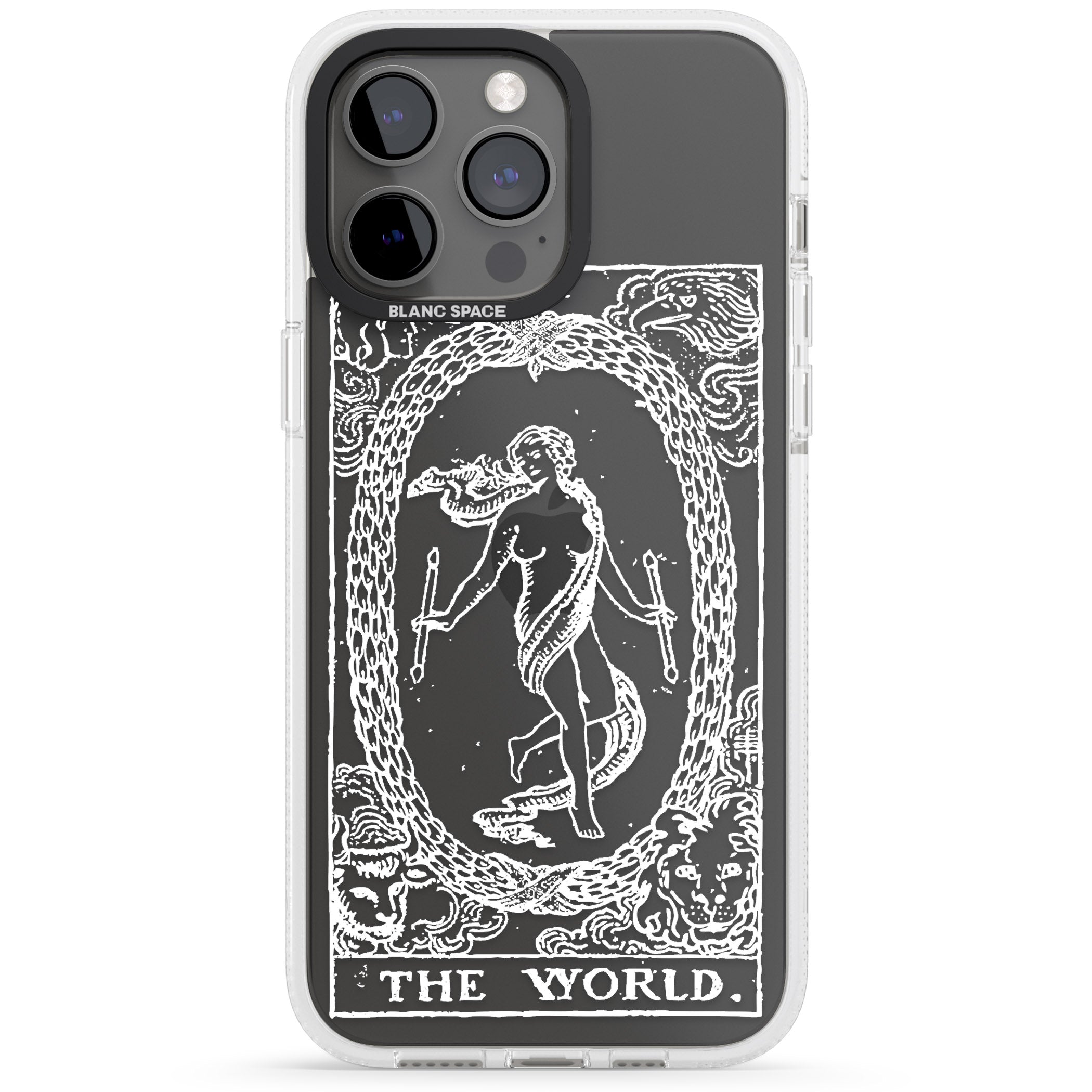 Personalised The World Tarot Card - White Transparent iPhone 15 Pro Max / 15 Pro / 14 Pro Max / 14 Pro / 13 Pro Clear Case Impact Air - Blanc Space