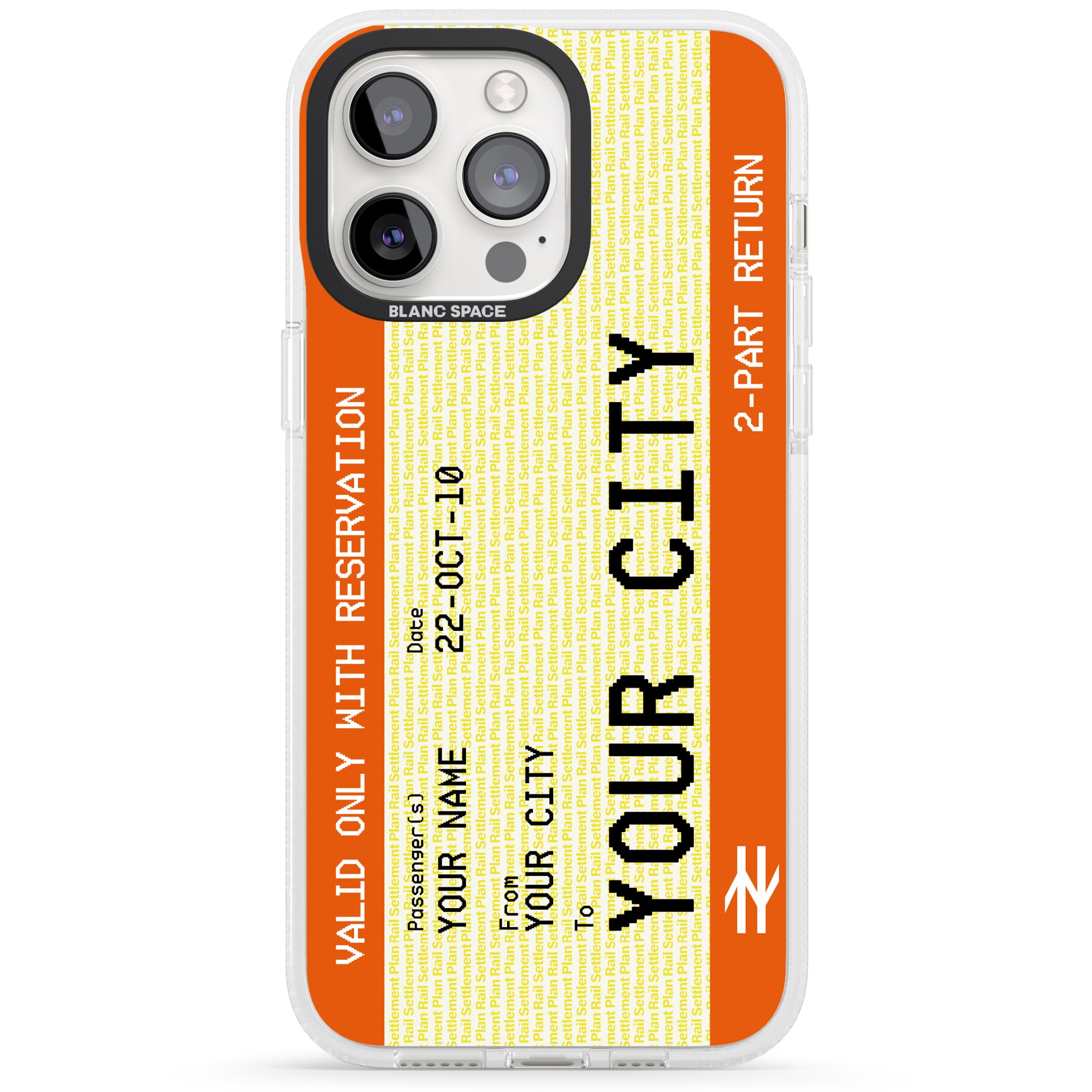 Personalised Create Your Own Train Ticket iPhone 15 Pro Max / 15 Pro / 14 Pro Max / 14 Pro / 13 Pro Clear Case Impact Air - Blanc Space