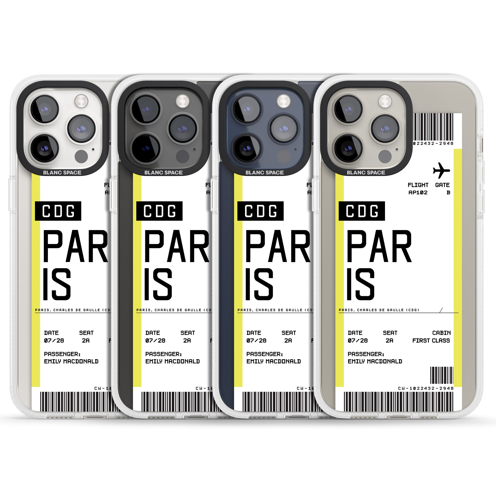 Personalised Paris Boarding Pass iPhone 15 Pro Max / 15 Pro / 14 Pro Max / 14 Pro / 13 Pro Clear Case Impact Air - Blanc Space