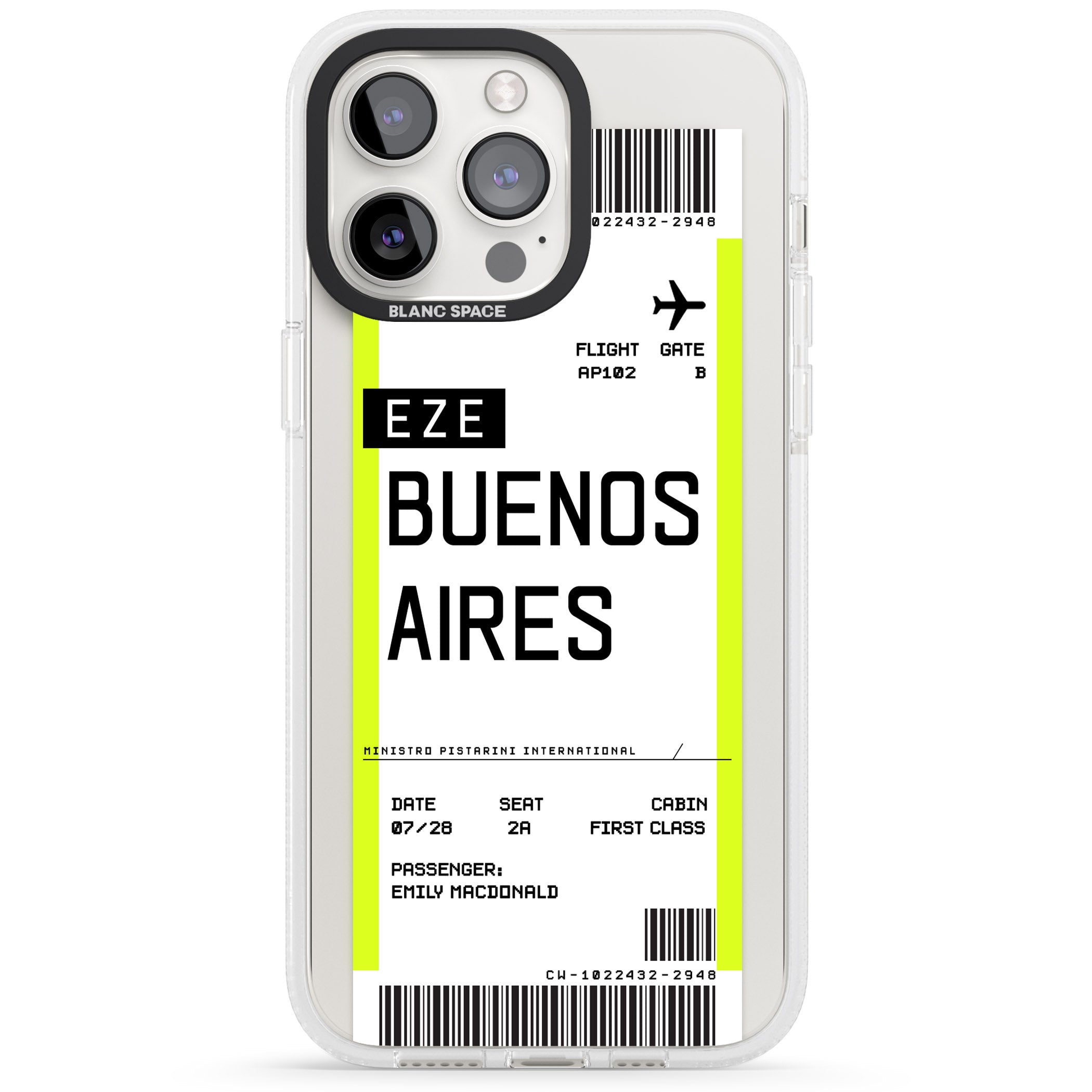 Personalised Buenos Aires Boarding Pass iPhone 15 Pro Max / 15 Pro / 14 Pro Max / 14 Pro / 13 Pro Clear Case Impact Air - Blanc Space