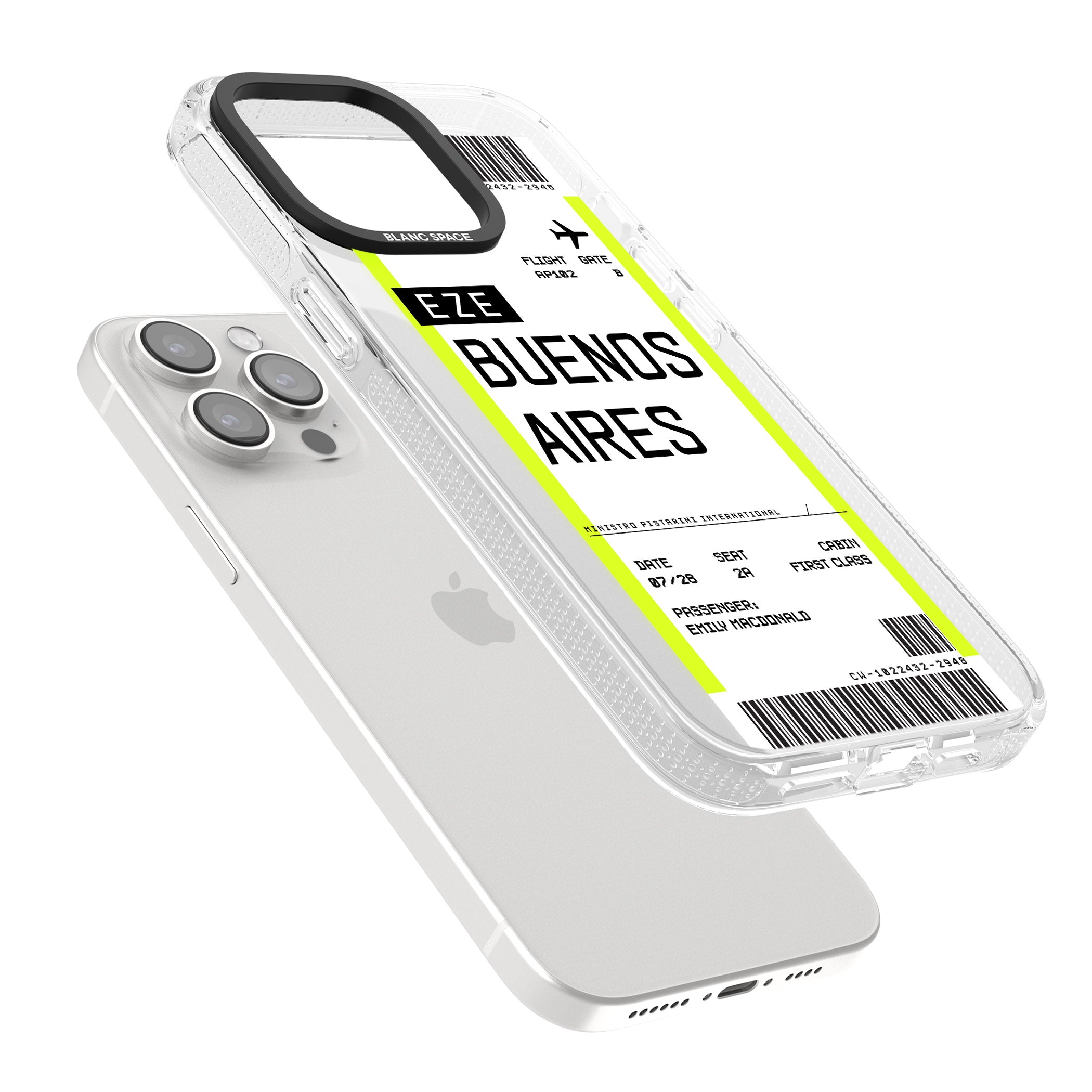Personalised Buenos Aires Boarding Pass iPhone 15 Pro Max / 15 Pro / 14 Pro Max / 14 Pro / 13 Pro Clear Case Impact Air - Blanc Space