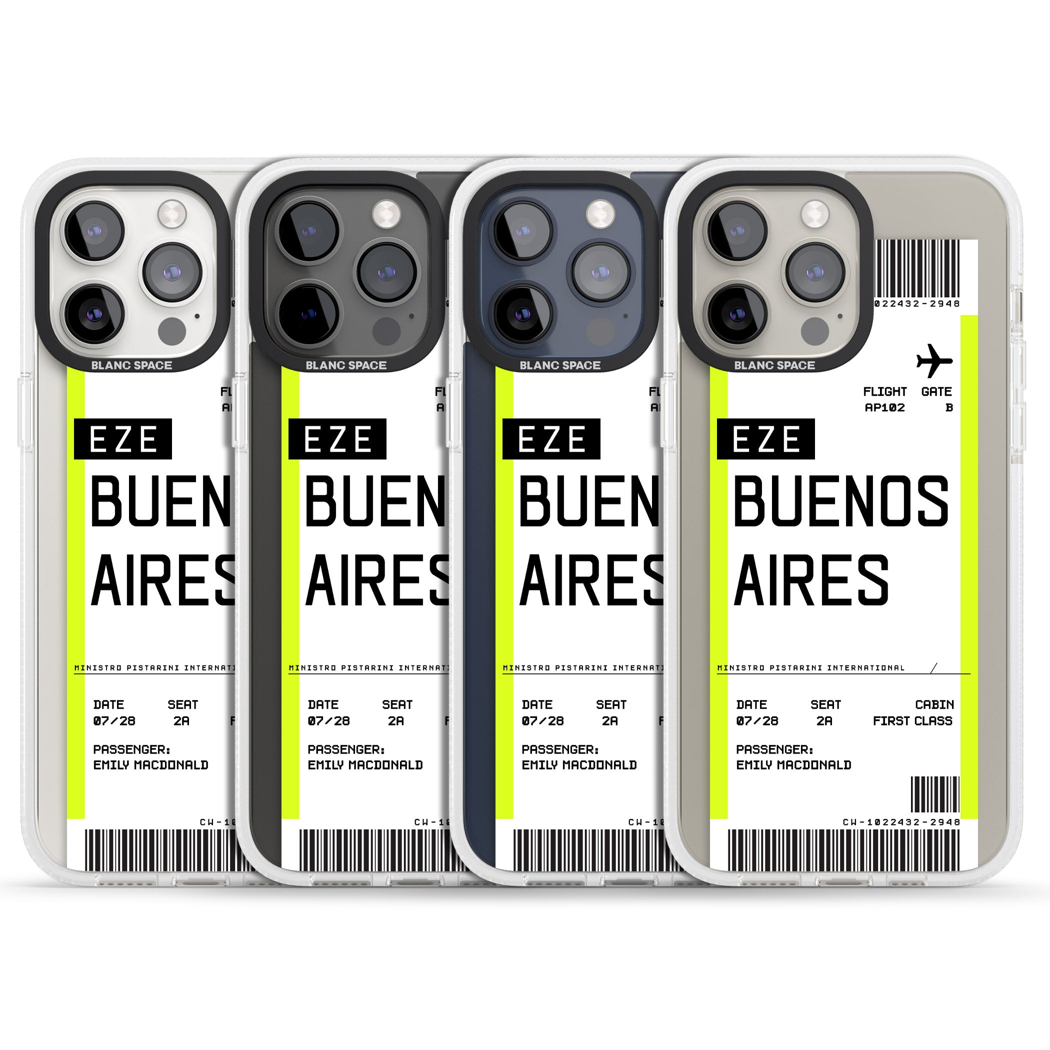 Personalised Buenos Aires Boarding Pass iPhone 15 Pro Max / 15 Pro / 14 Pro Max / 14 Pro / 13 Pro Clear Case Impact Air - Blanc Space