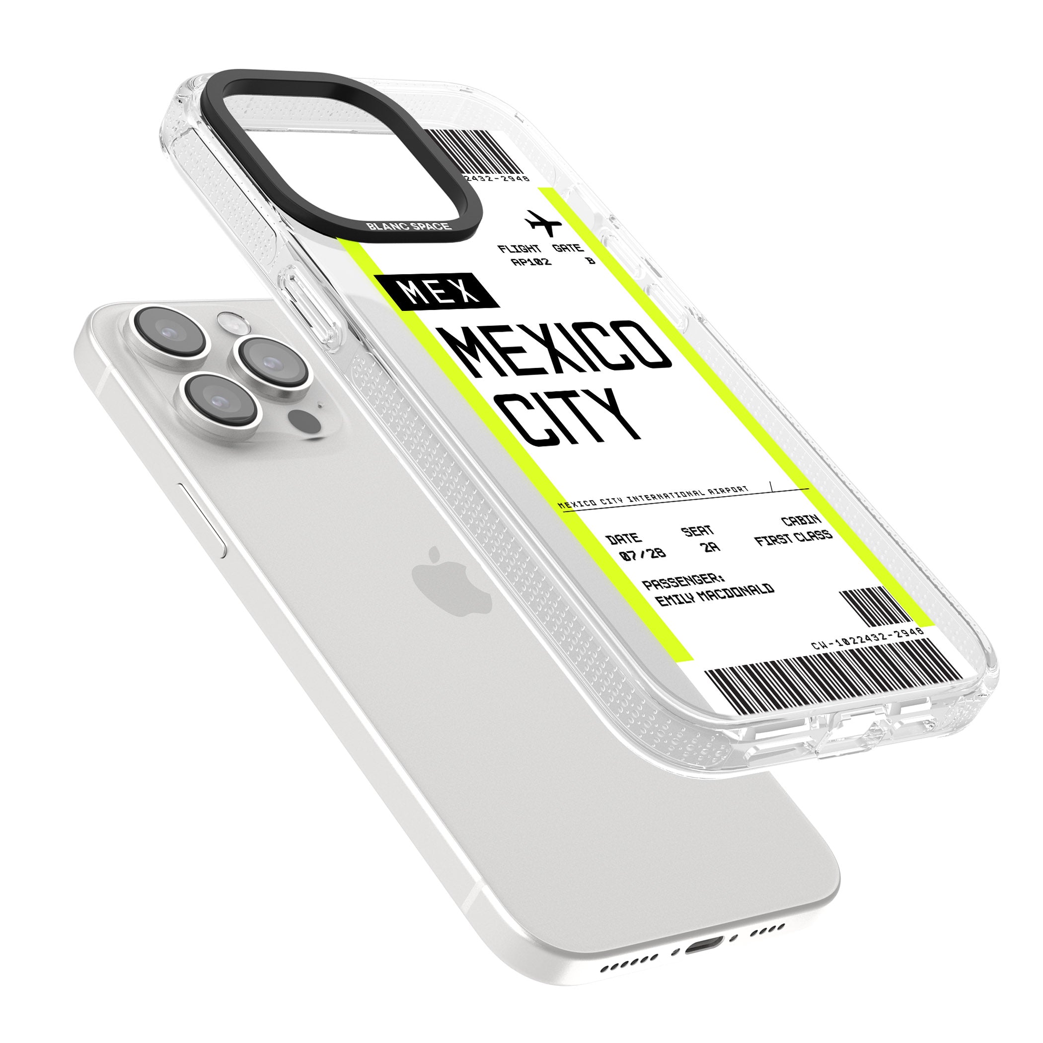 Personalised Mexico City Boarding Pass iPhone 15 Pro Max / 15 Pro / 14 Pro Max / 14 Pro / 13 Pro Clear Case Impact Air - Blanc Space