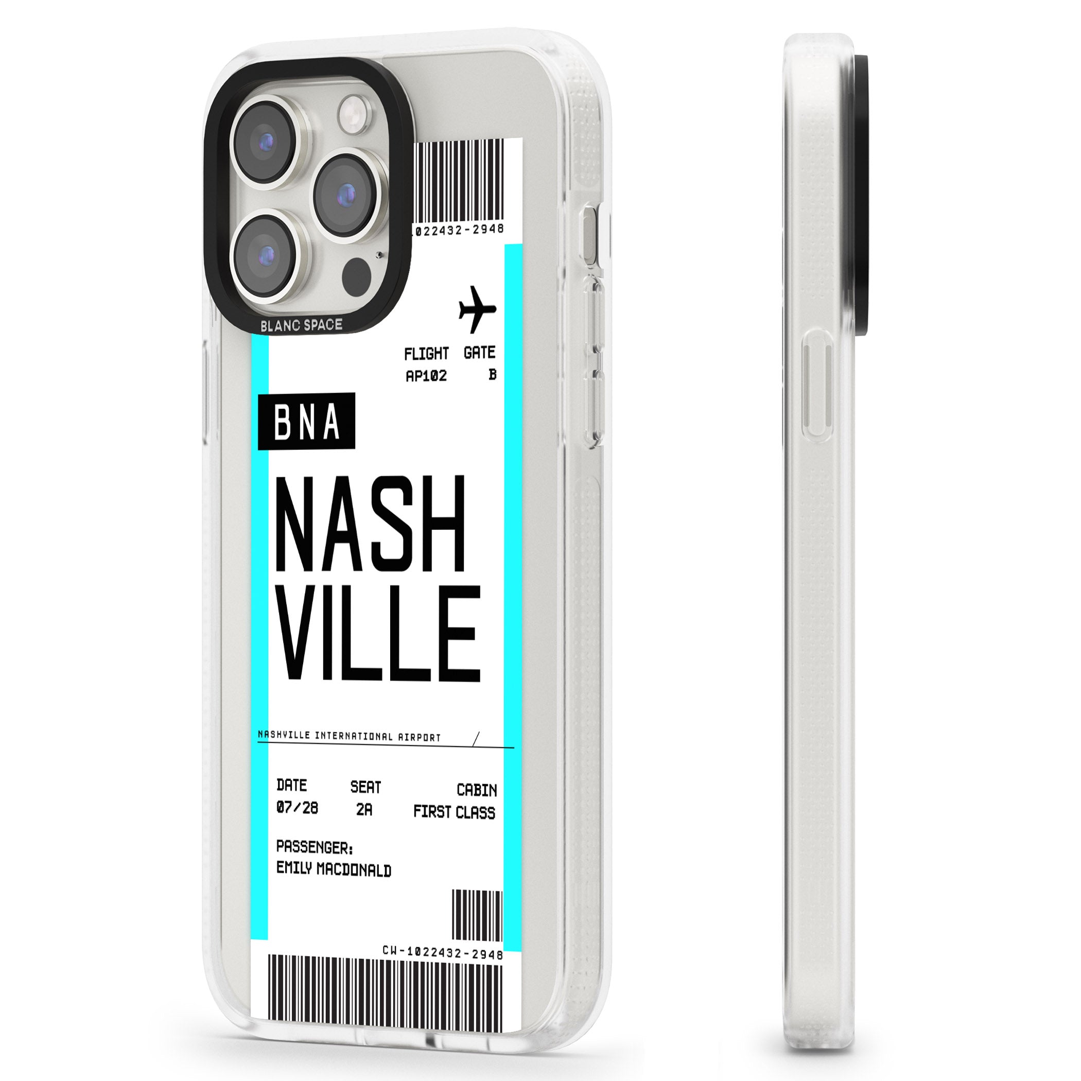 Personalised Nashville Boarding Pass iPhone 15 Pro Max / 15 Pro / 14 Pro Max / 14 Pro / 13 Pro Clear Case Impact Air - Blanc Space