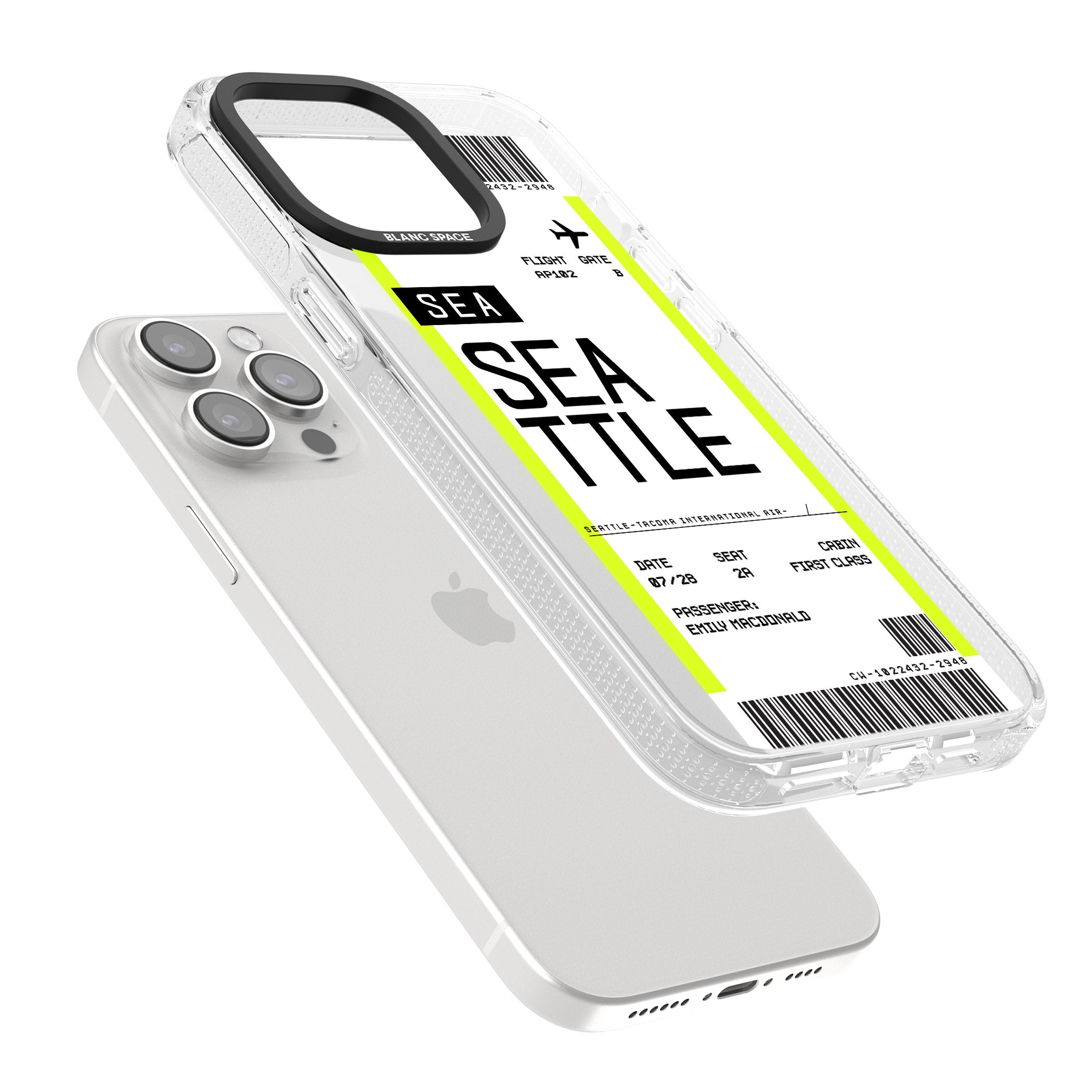 Personalised Seattle Boarding Pass iPhone 15 Pro Max / 15 Pro / 14 Pro Max / 14 Pro / 13 Pro Clear Case Impact Air - Blanc Space