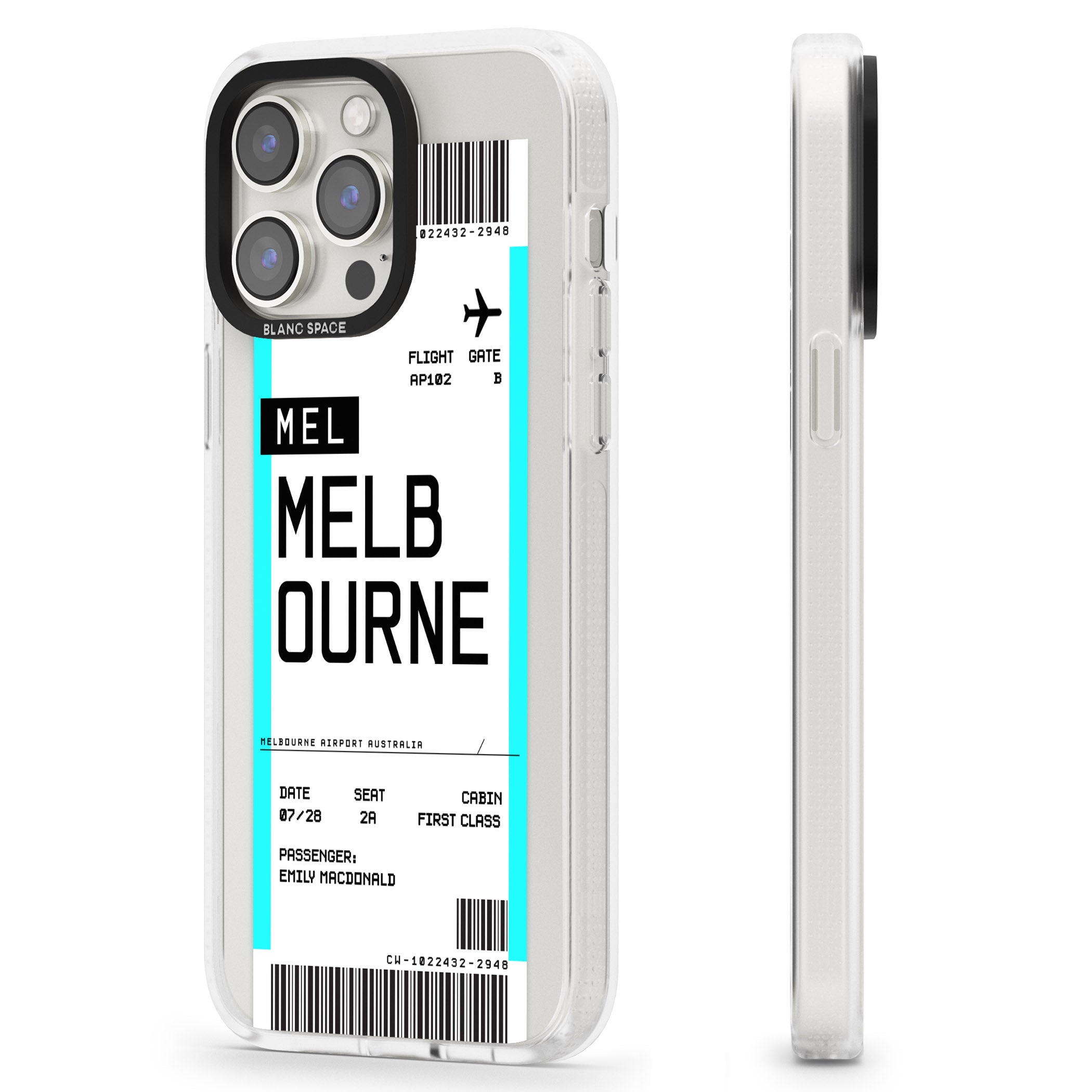 Personalised Melbourne Boarding Pass iPhone 15 Pro Max / 15 Pro / 14 Pro Max / 14 Pro / 13 Pro Clear Case Impact Air - Blanc Space