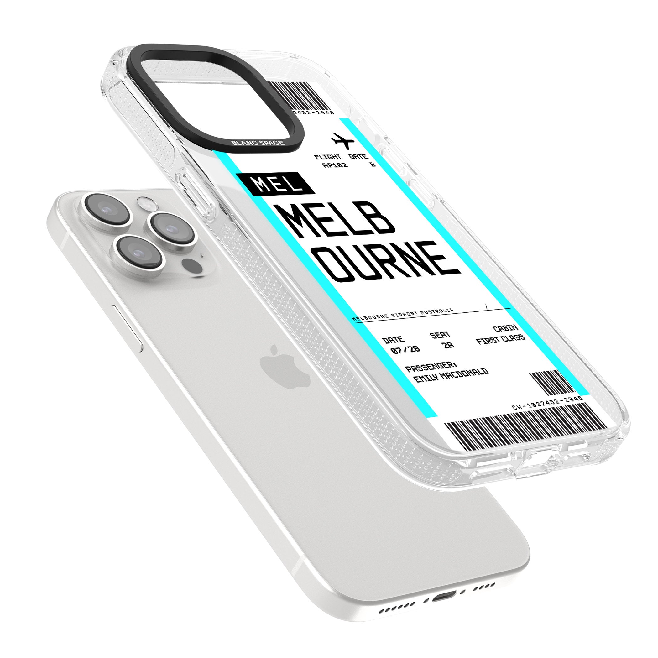 Personalised Melbourne Boarding Pass iPhone 15 Pro Max / 15 Pro / 14 Pro Max / 14 Pro / 13 Pro Clear Case Impact Air - Blanc Space