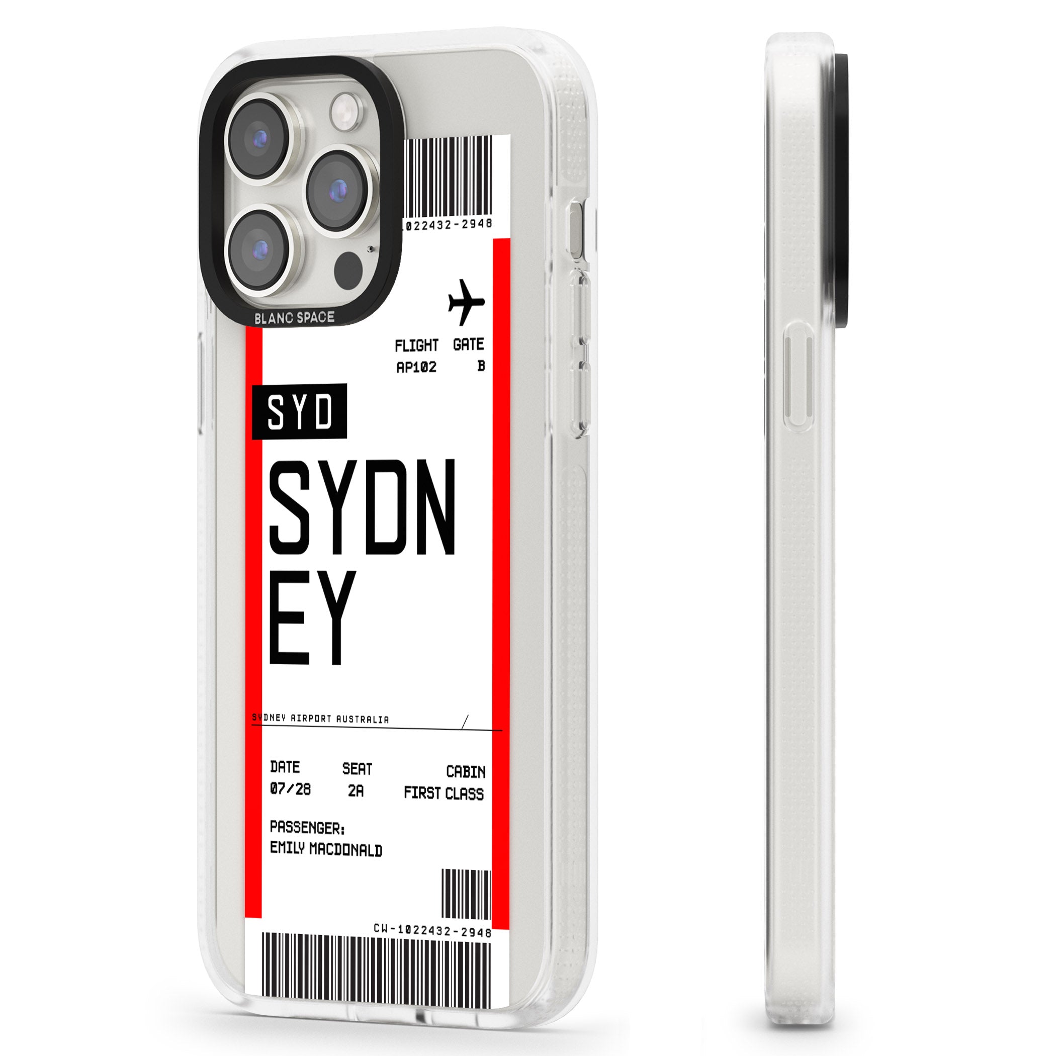 Personalised Sydney Boarding Pass iPhone 15 Pro Max / 15 Pro / 14 Pro Max / 14 Pro / 13 Pro Clear Case Impact Air - Blanc Space